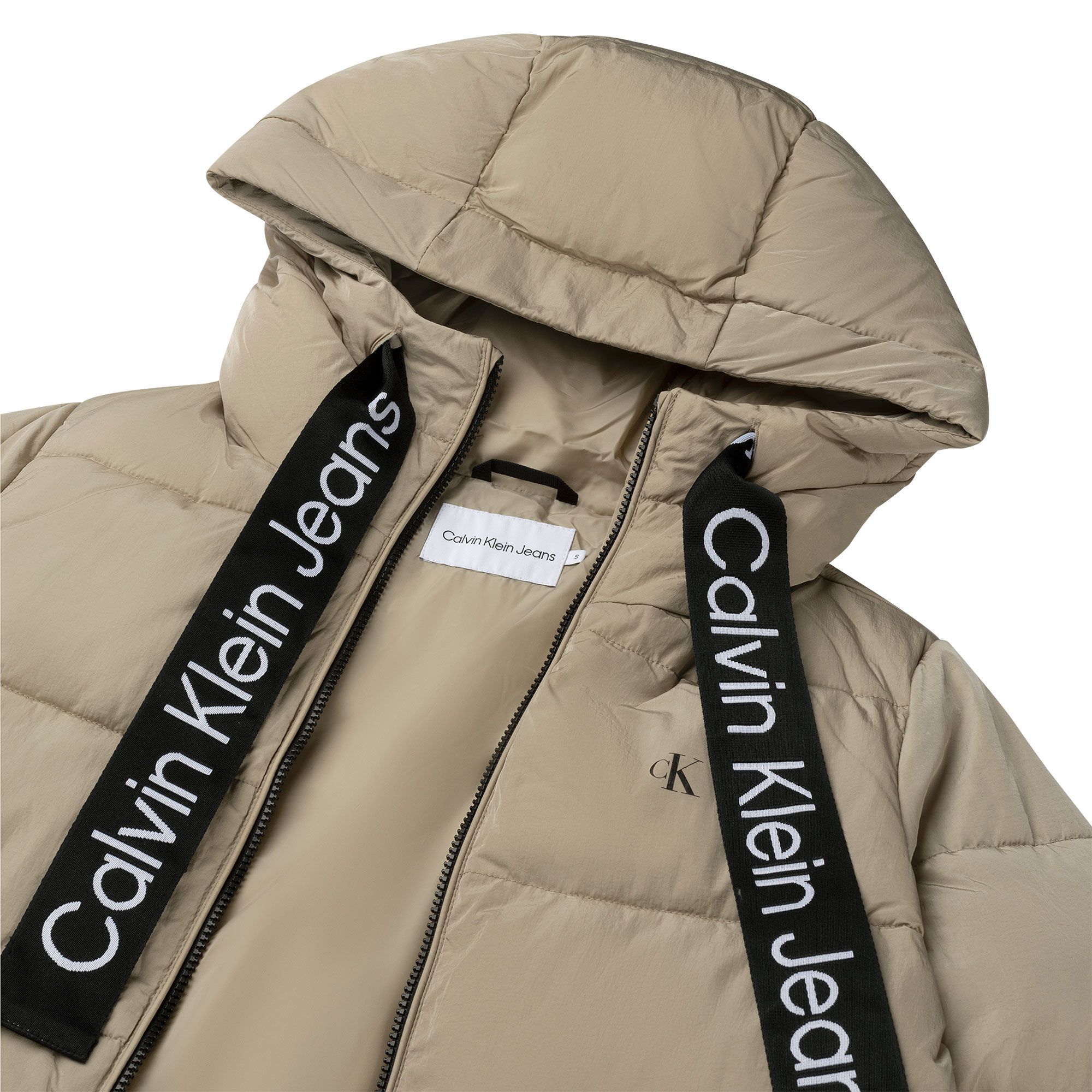 Calvin Klein Logo Drawstring Long Puffer Winterjas Dames