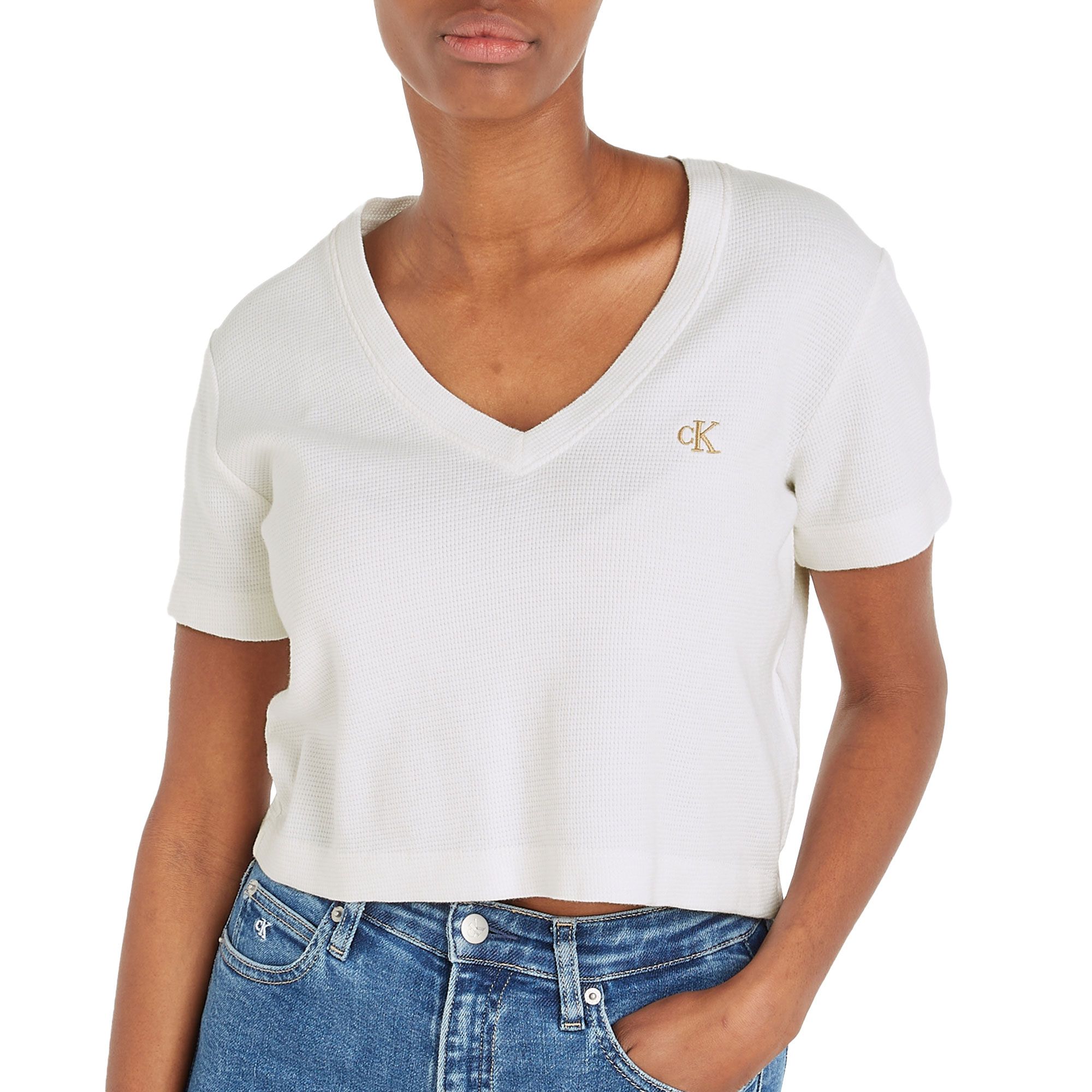Calvin Klein Waffle V-neck Shirt Dames