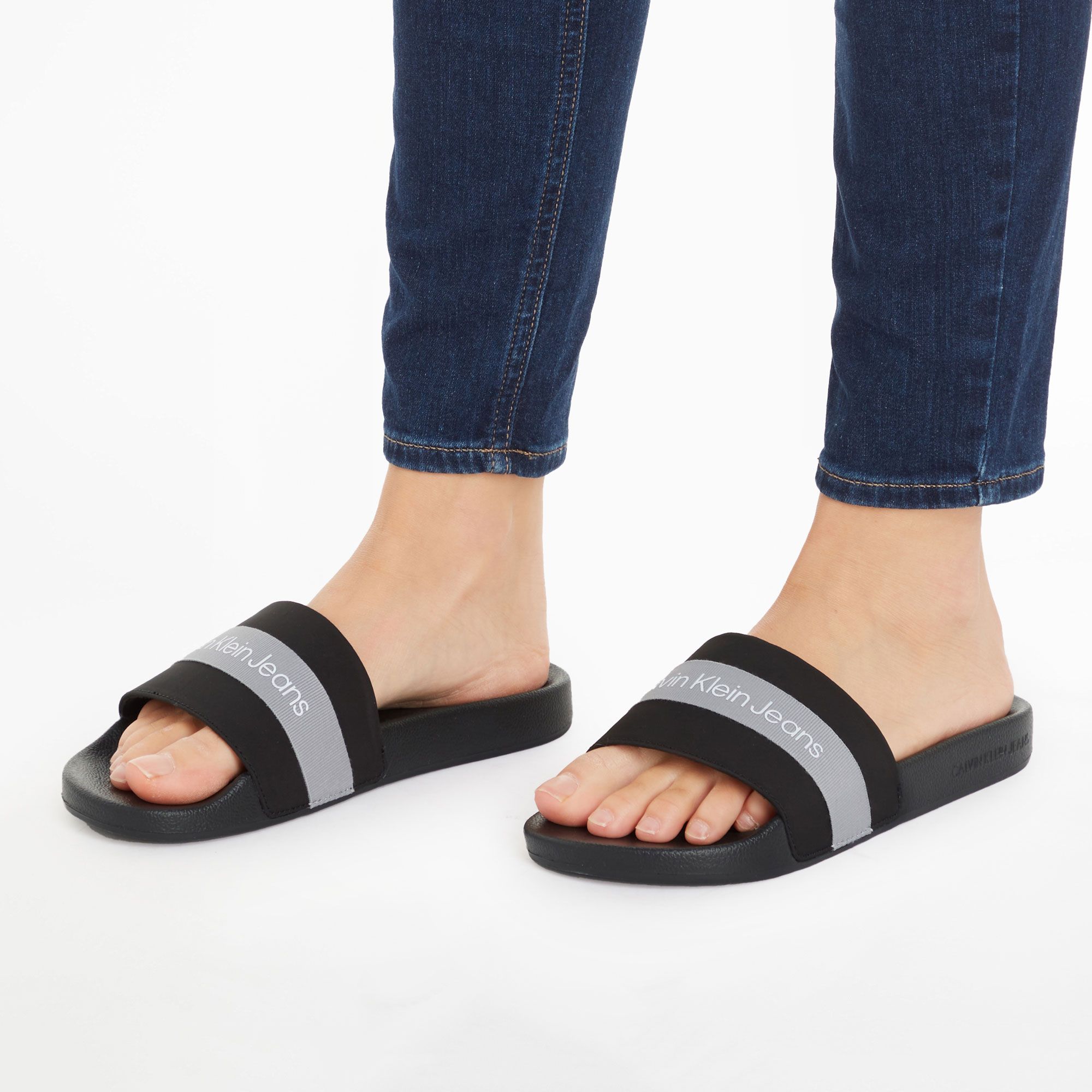 Calvin Klein Slide Printed Logo Web Slippers Dames