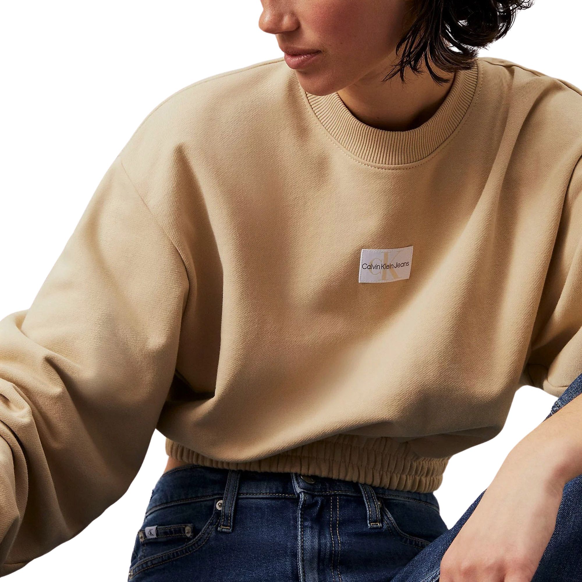 Sweater Calvin Klein Woven Label Cropped Crewneck Femmes