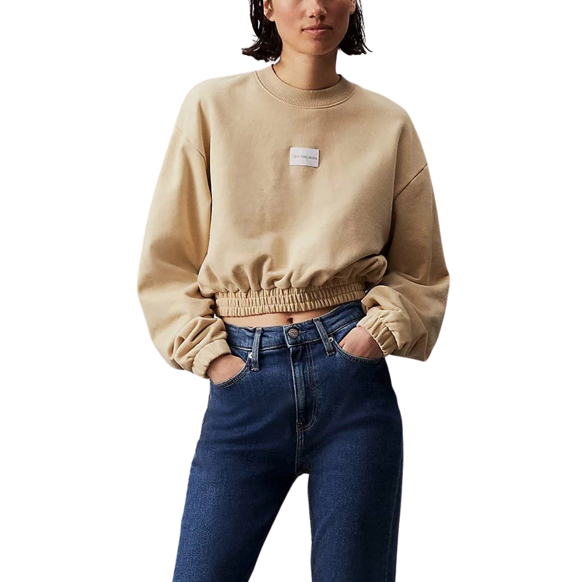 Sweater Calvin Klein Woven Label Cropped Crewneck Femmes