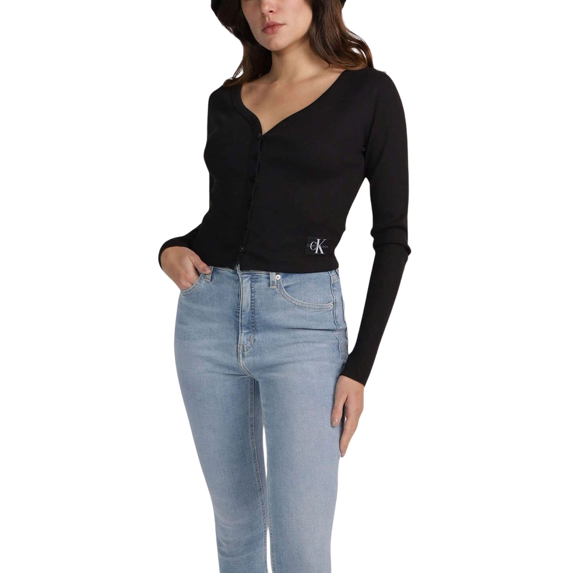Calvin Klein Woven Label Rib Cardigan Vest Dames