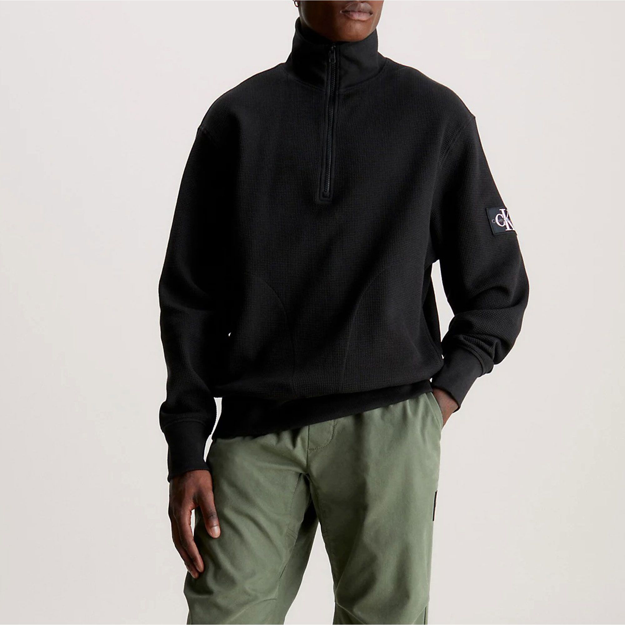 Calvin Klein Badge Waffle Half Zip Sweater Heren