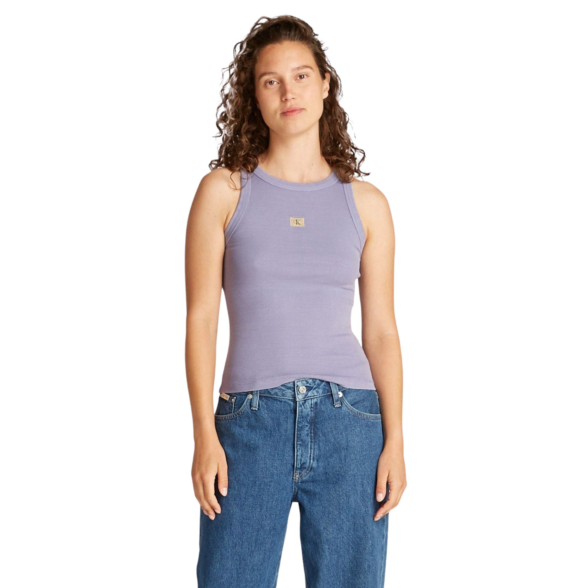 Calvin Klein Washed Woven Label Rib Tanktop Dames