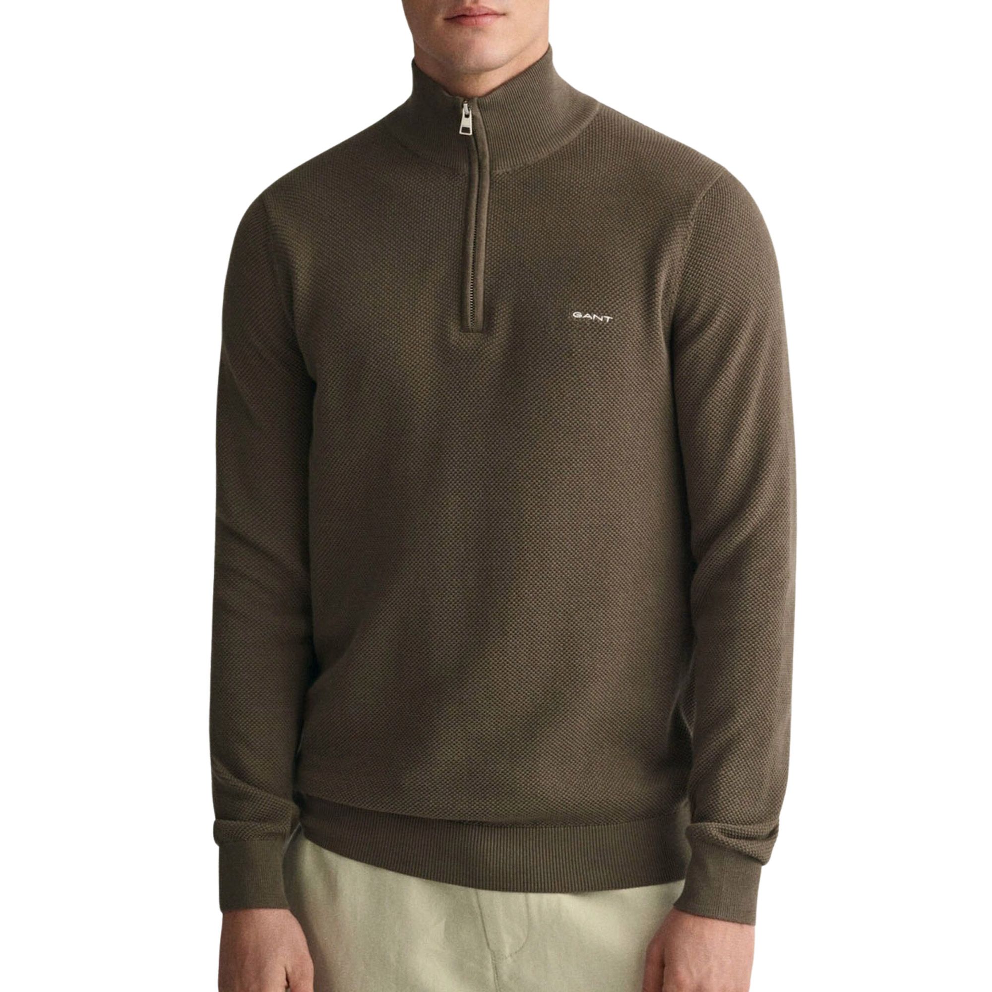 Gant Pique Half Zip Sweater Heren | PlutoSport