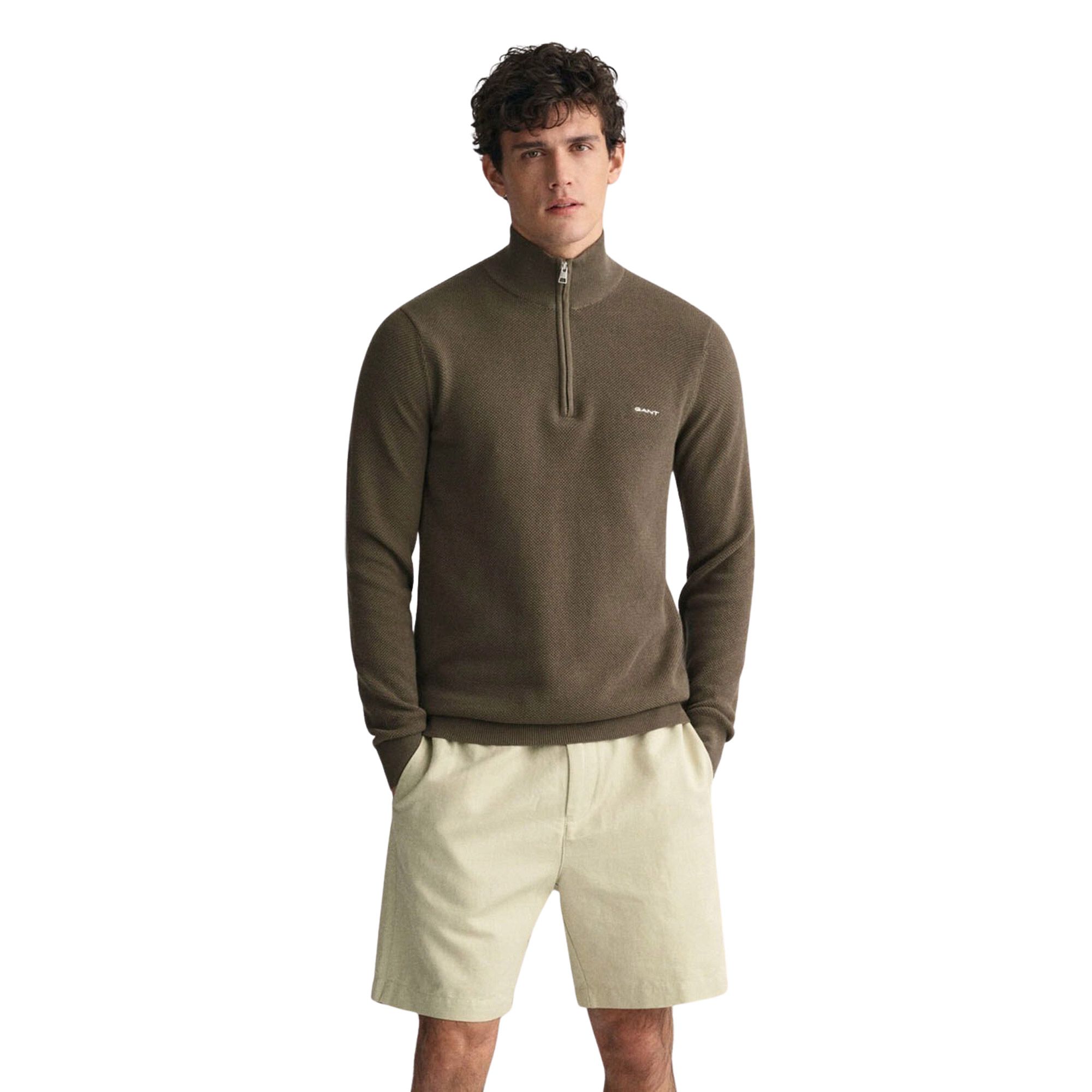 Gant Pique Half Zip Sweater Heren | PlutoSport