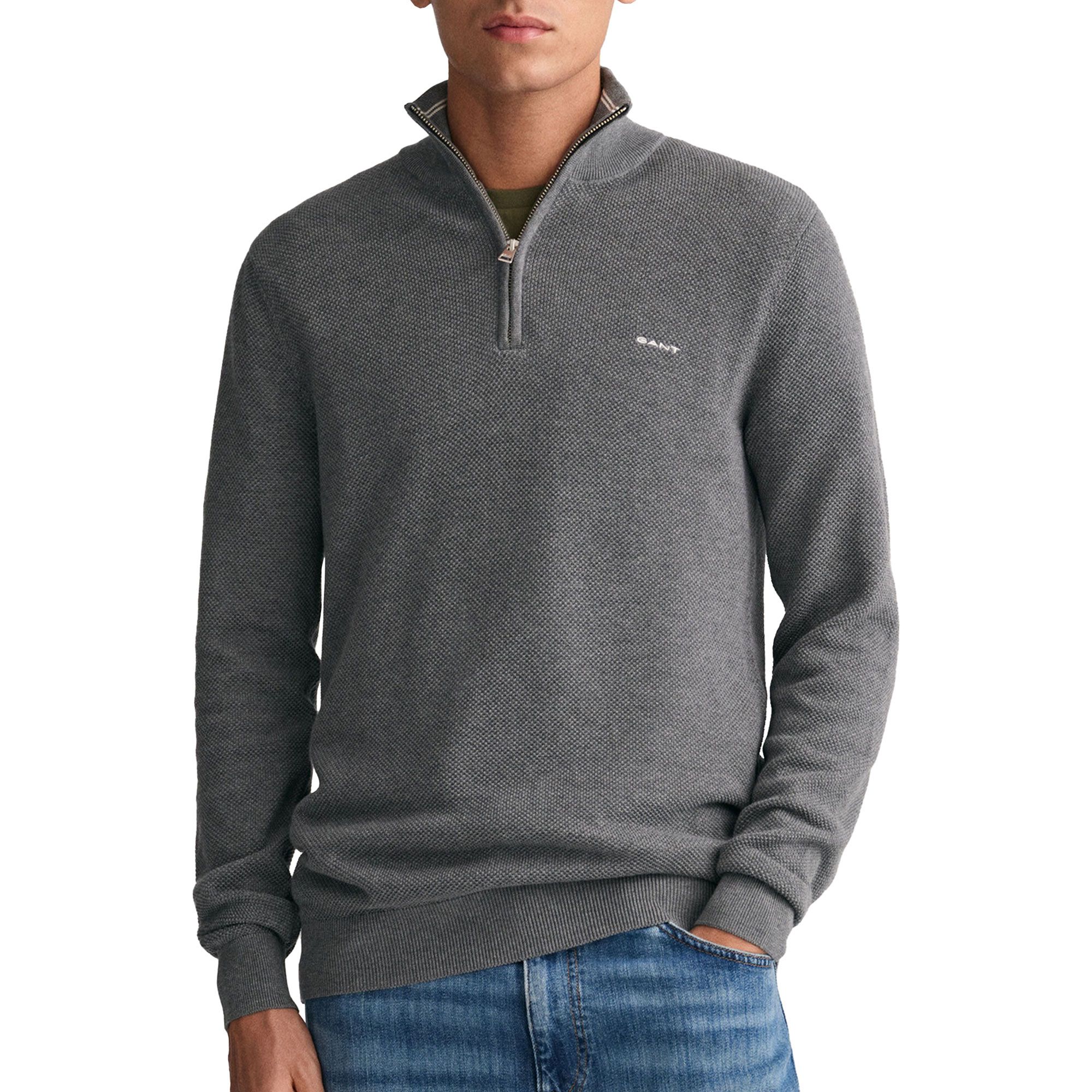 Gant Pique Half Zip Sweater Heren