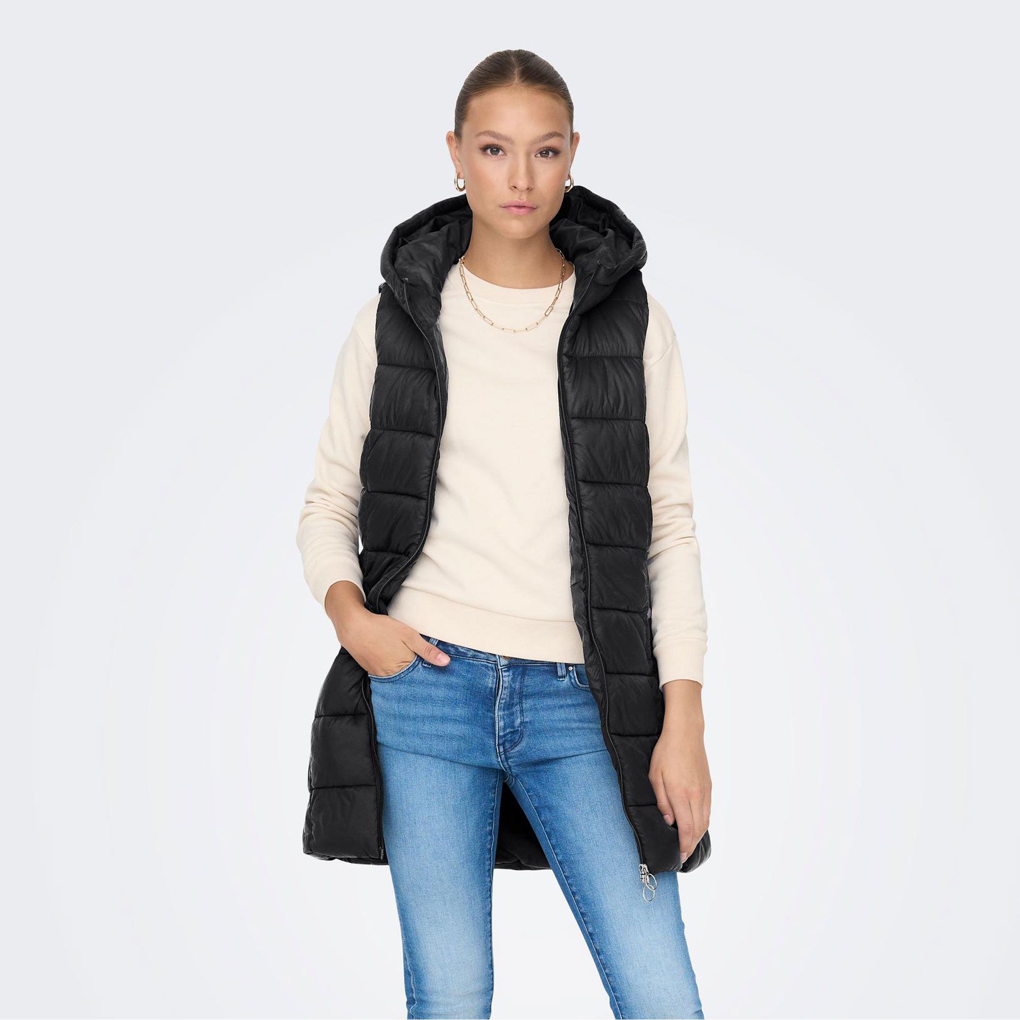 JDY Zulu Long Hooded Waistcoat Bodywarmer Dames