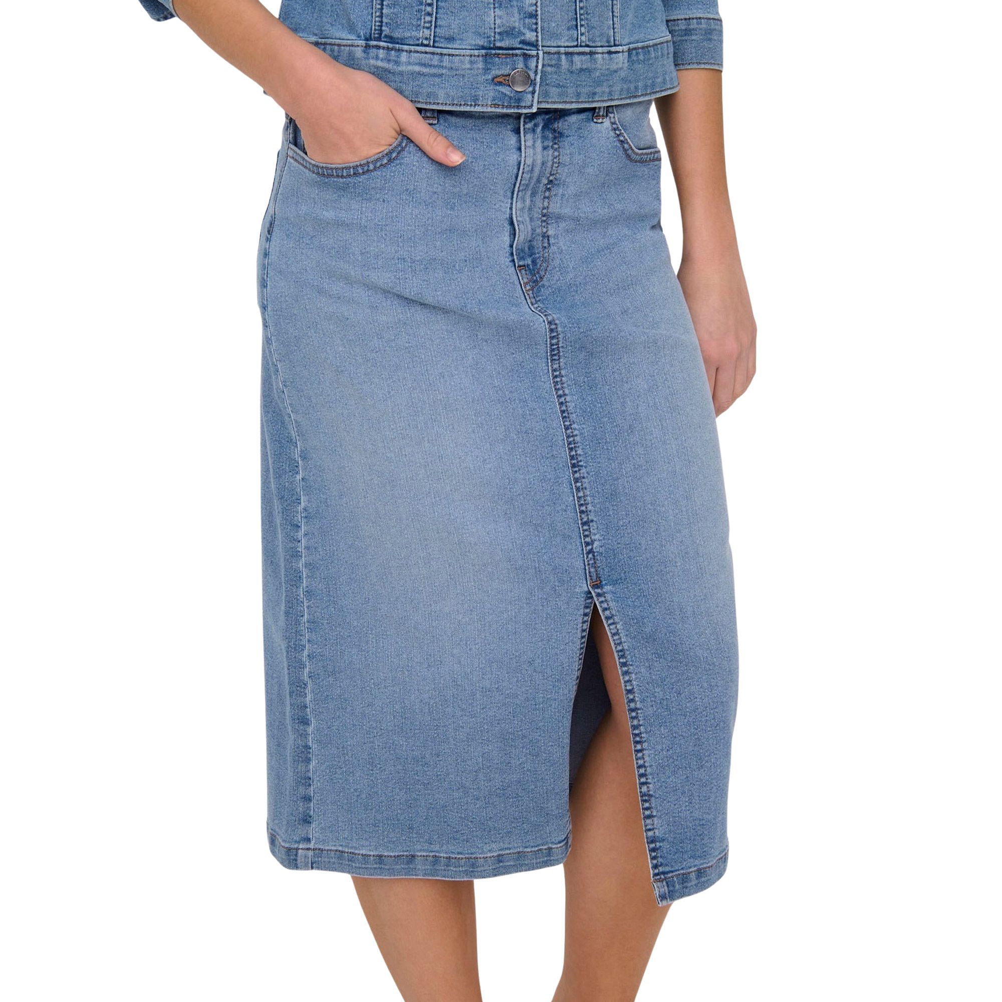 JDY Moon High Waist Midi Split Denim Rok Dames