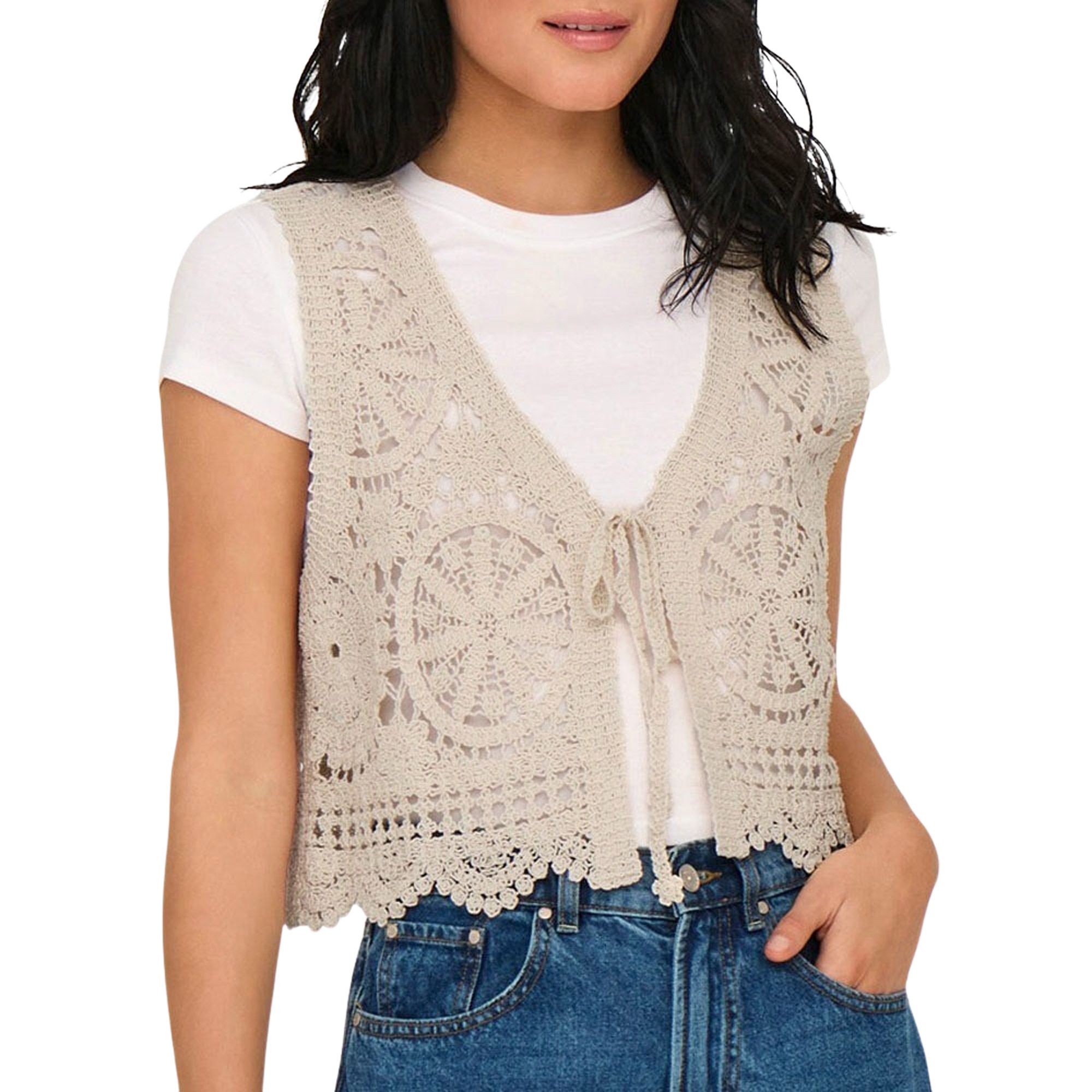 JDY Vic V-Neck Tie Knit Vest Dames
