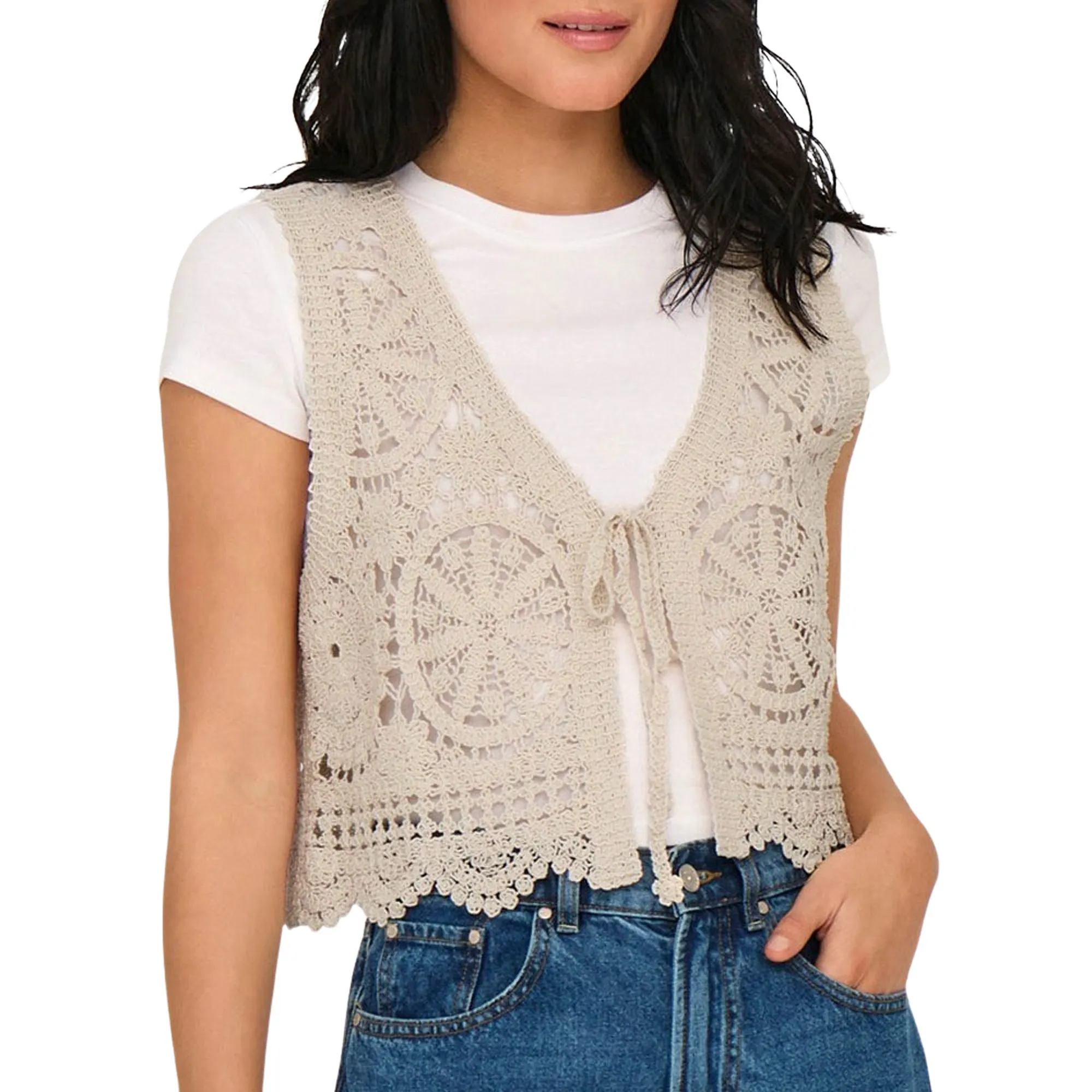 JDY Vic V-Neck Tie Knit Vest Dames