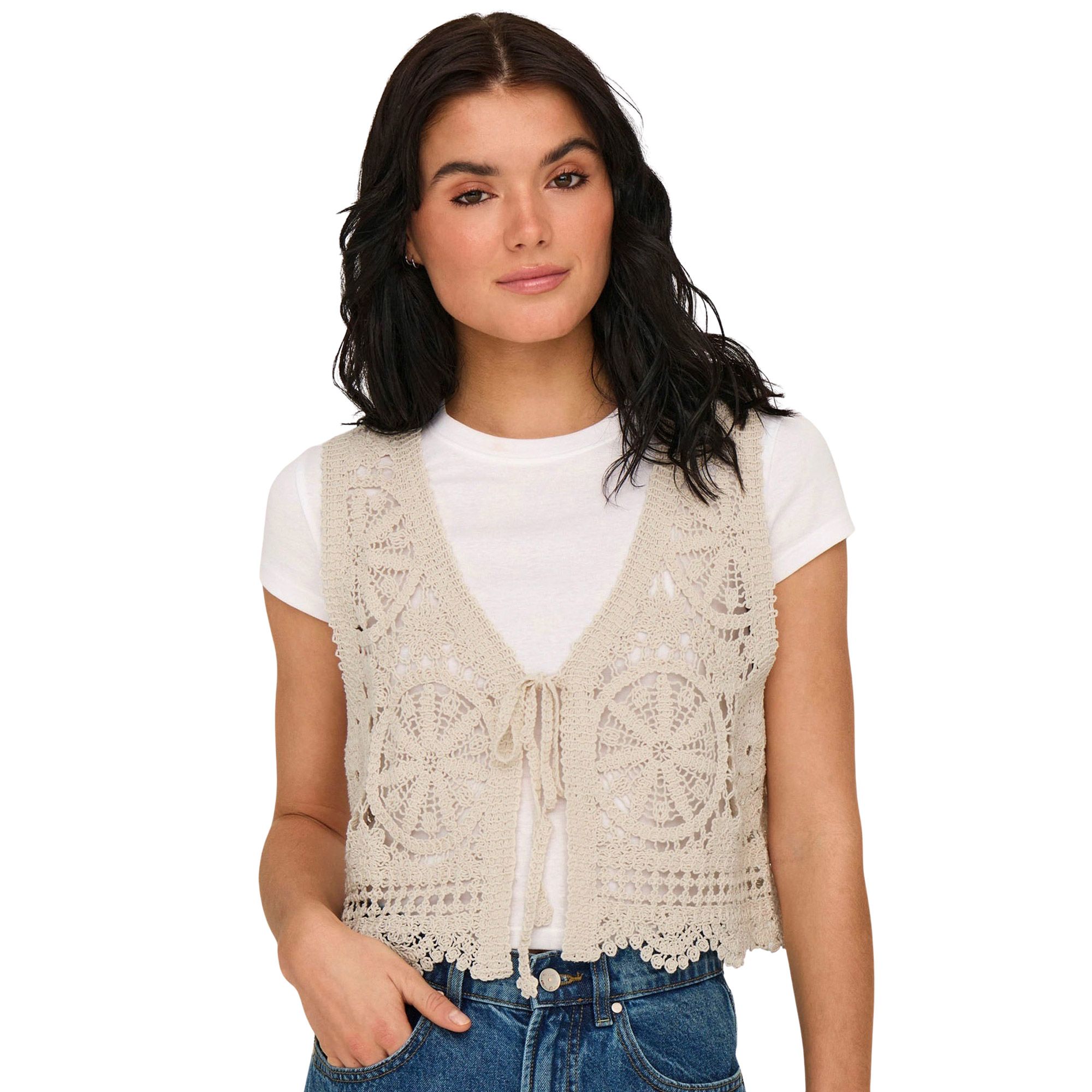 JDY Vic V-Neck Tie Knit Vest Dames