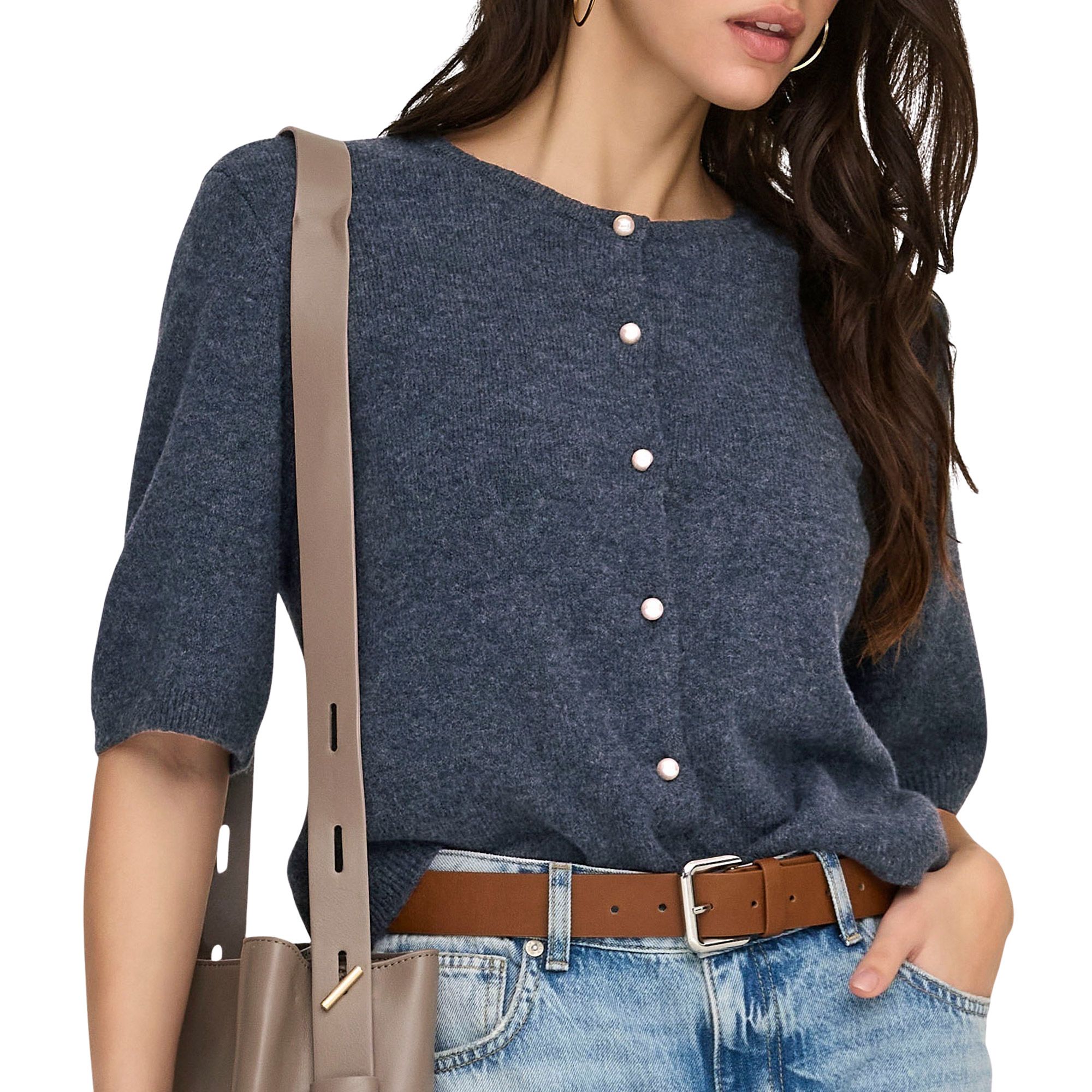 JDY Rue Life 2/4 Pearl Knit Cardigan Vest Dames