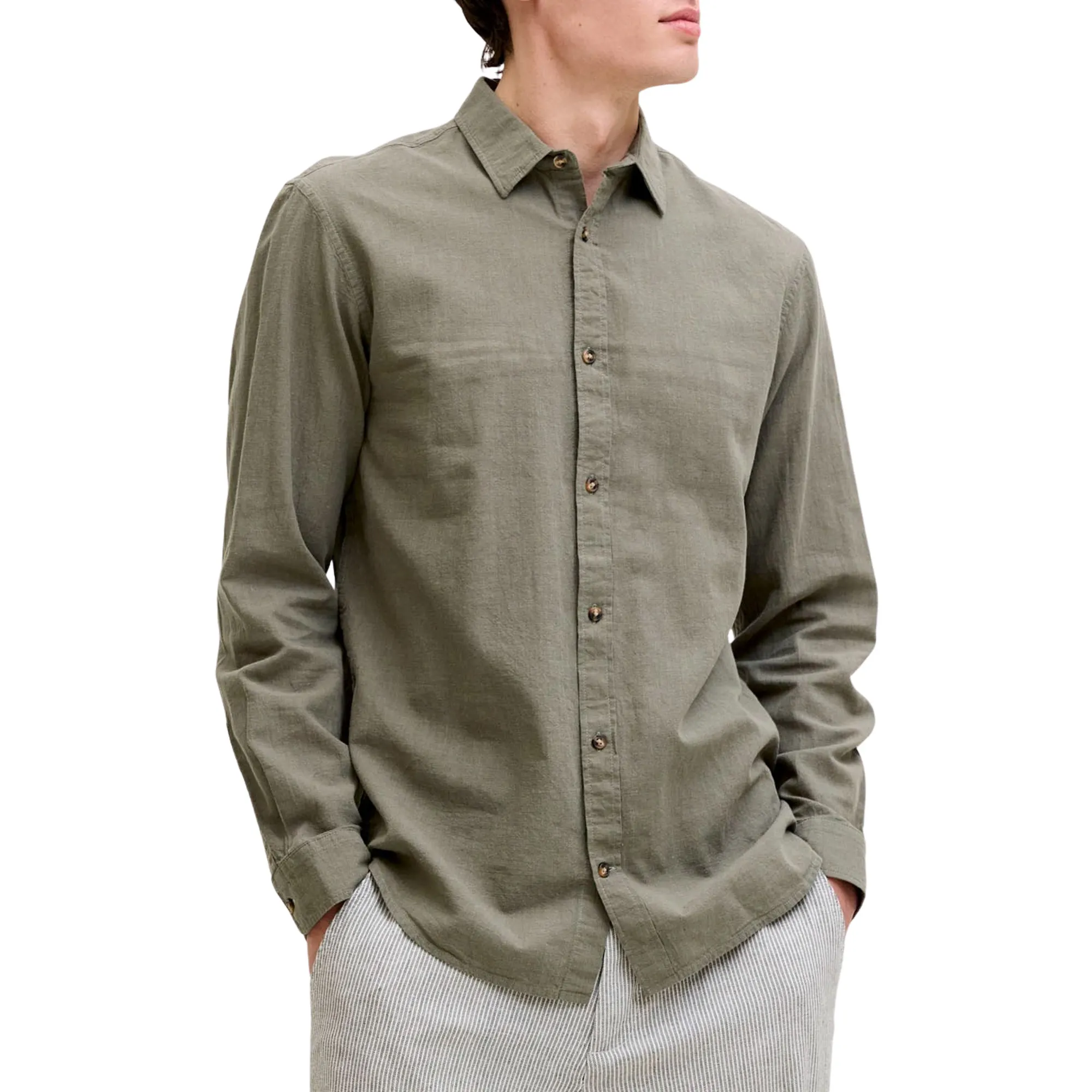 Jack &amp; Jones Summer Linen Blend LS Overhemd Heren