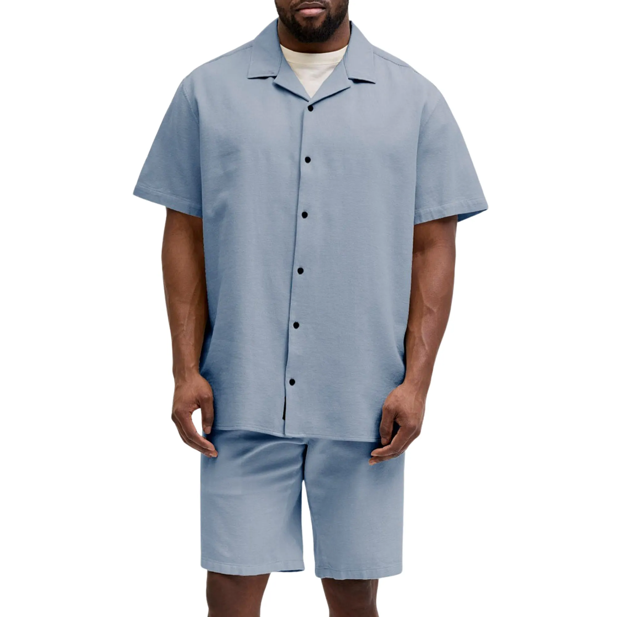Jack &amp; Jones Global Waffle Resort Overhemd en Short Set Heren (plussize)