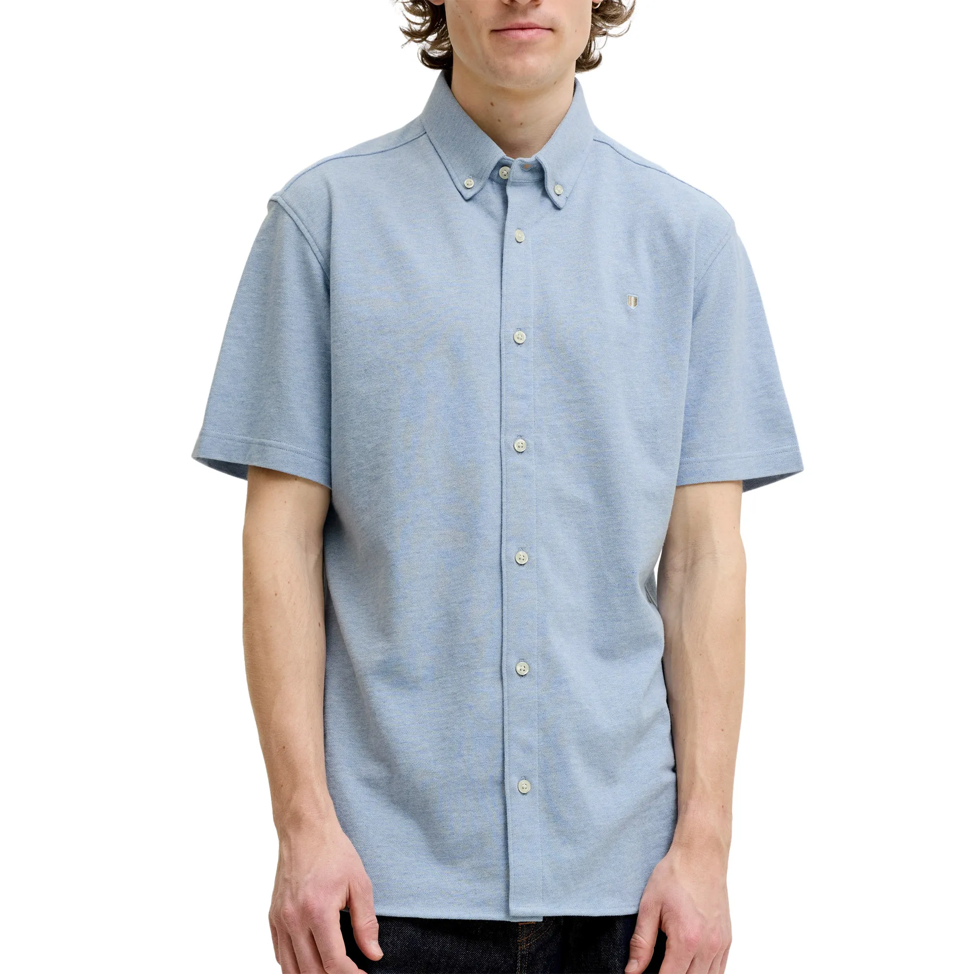 Jack &amp; Jones Blu Lake Pique Detail SS Overhemd Heren