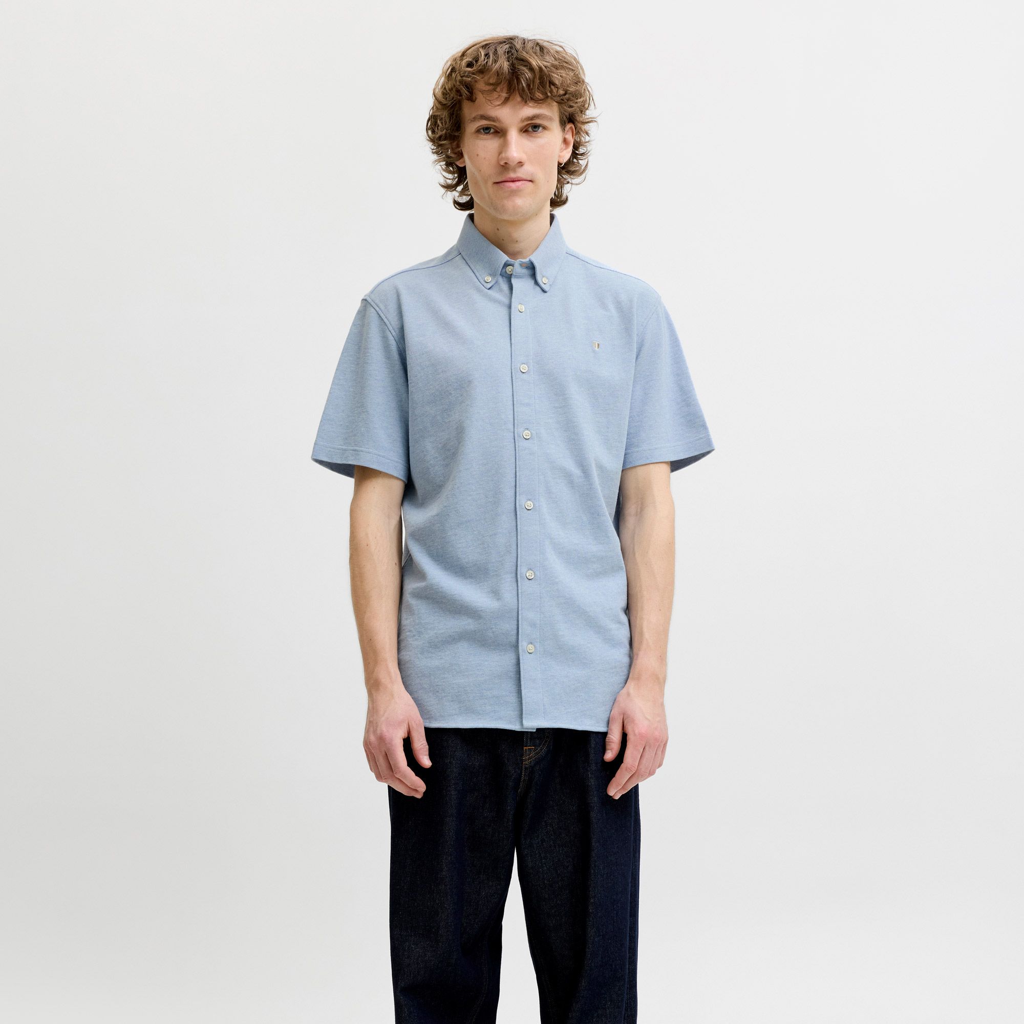 Jack & Jones Blu Lake Pique Detail SS Overhemd Heren