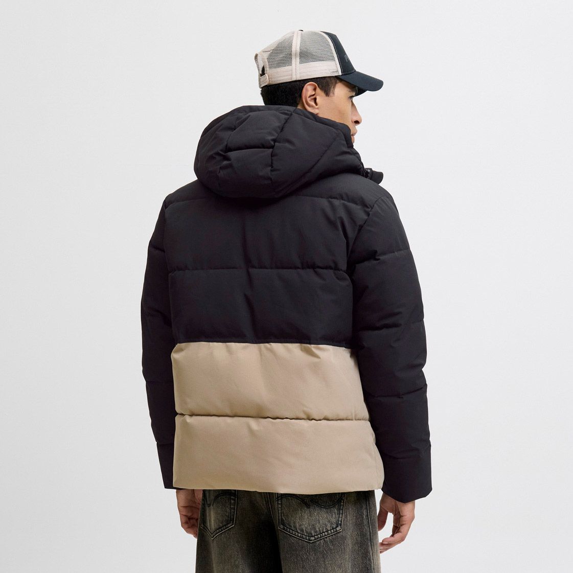 JACK & JONES Heren Jjesoho Puffer Hood Sn, Black, l, zwart, L