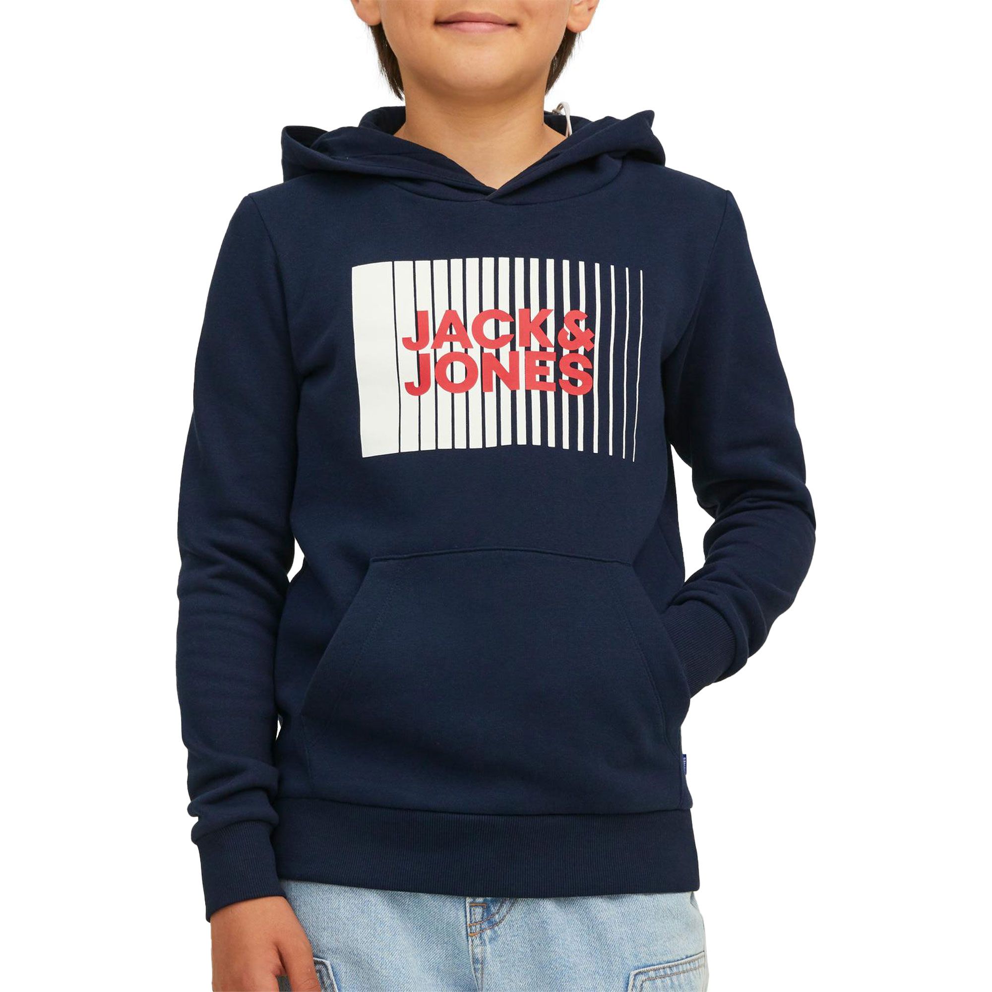 JACK & JONES Heren Corp Logo Sweat Hood Classic Hooded Sweatshirt Basic Sweater, Crockery/Print Zwart, XS