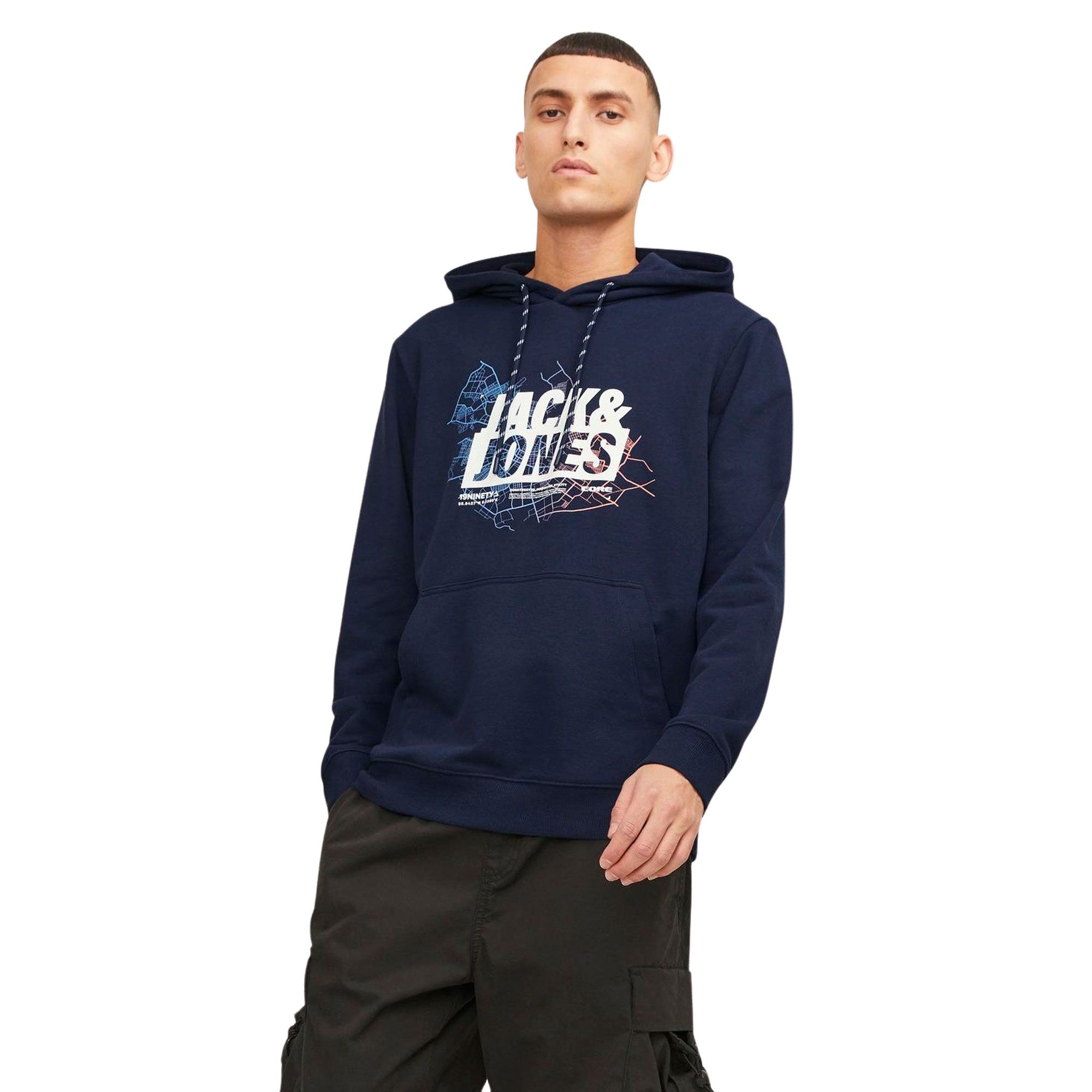 Jack & Jones Map Logo Sweat Hoodie Heren