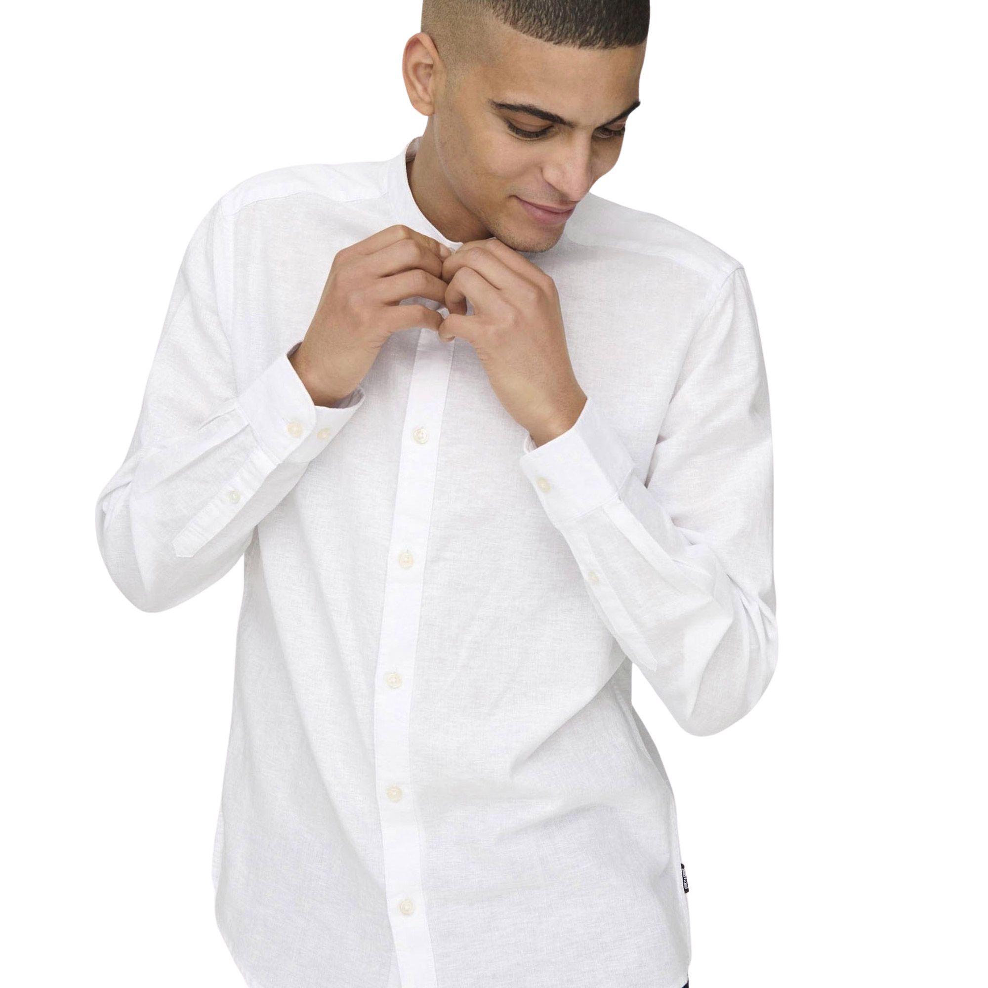 Only & Sons Caiden LS Solid Linnen Mao Overhemd Heren