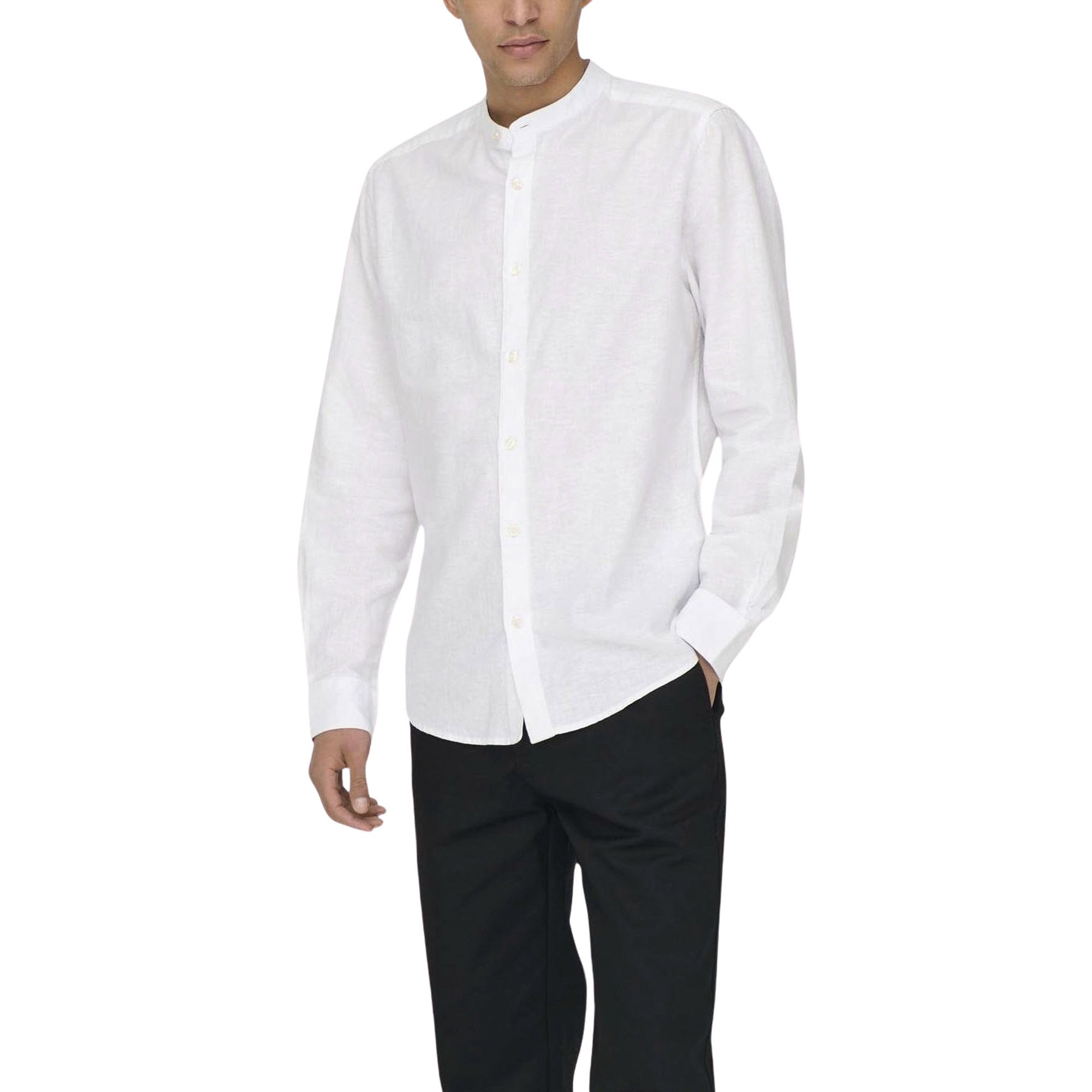 Only & Sons Caiden LS Solid Linnen Mao Overhemd Heren