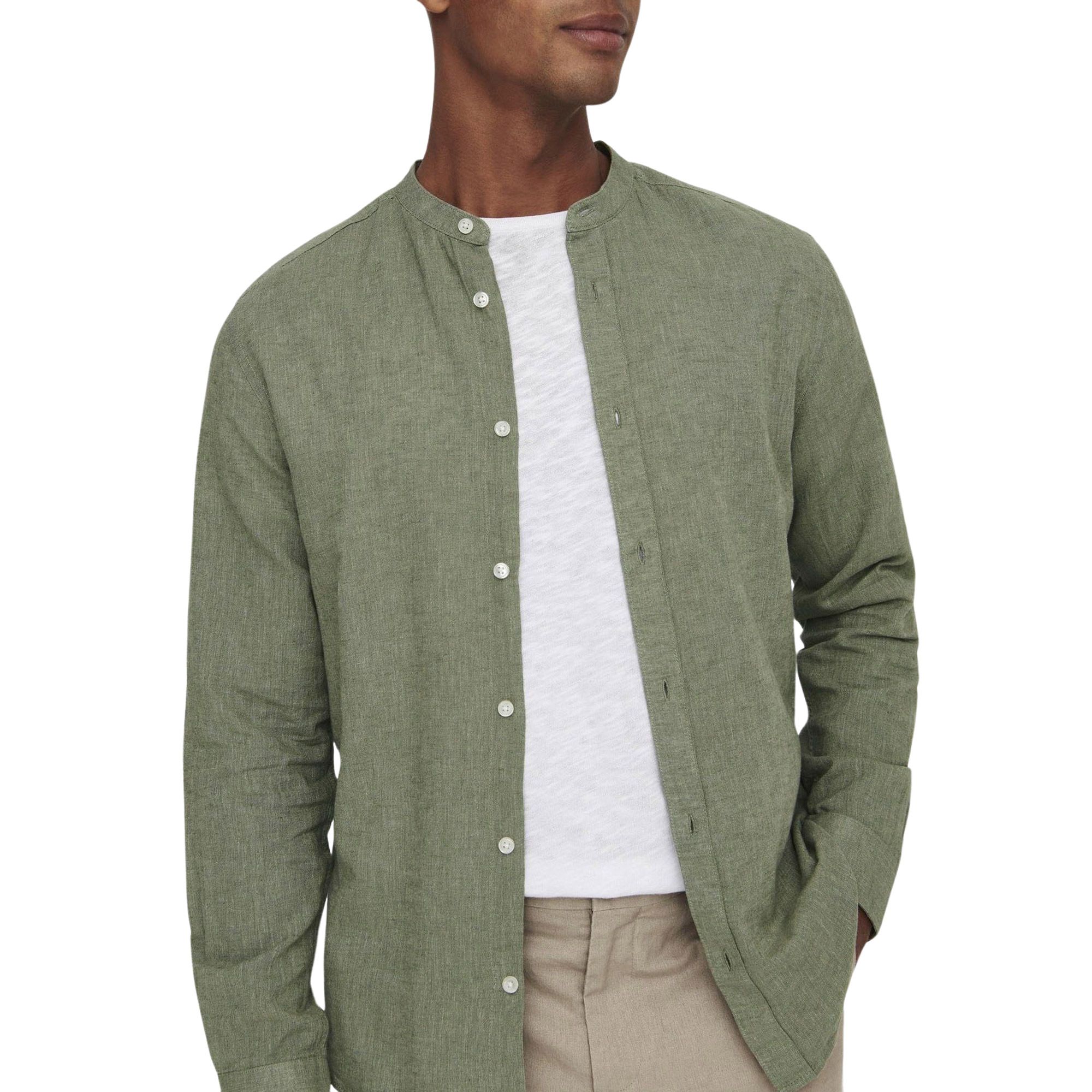 Only & Sons Caiden LS Solid Linen Mao Casual Herrenshirt