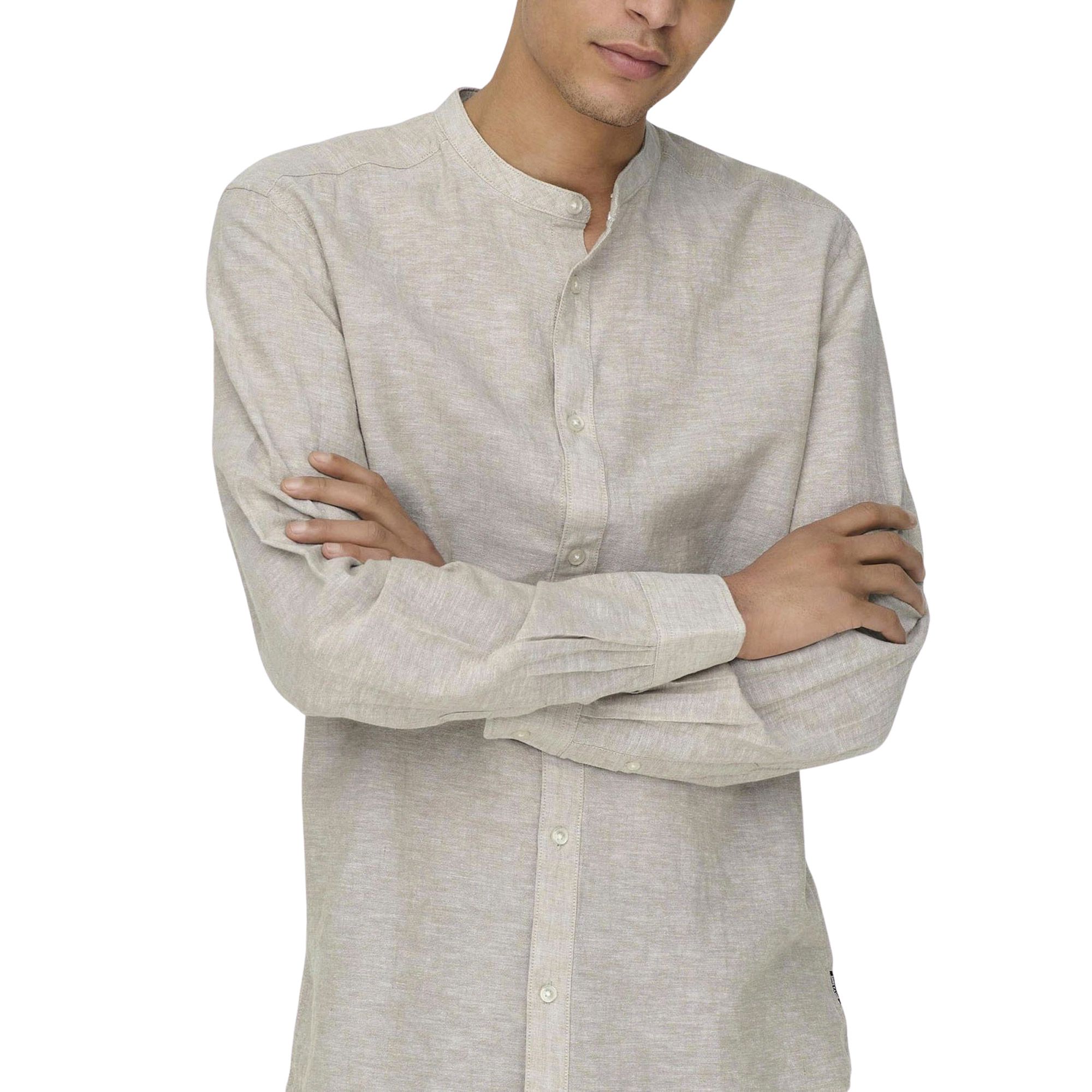 Only & Sons Caiden LS Solid Linnen Mao Overhemd Heren