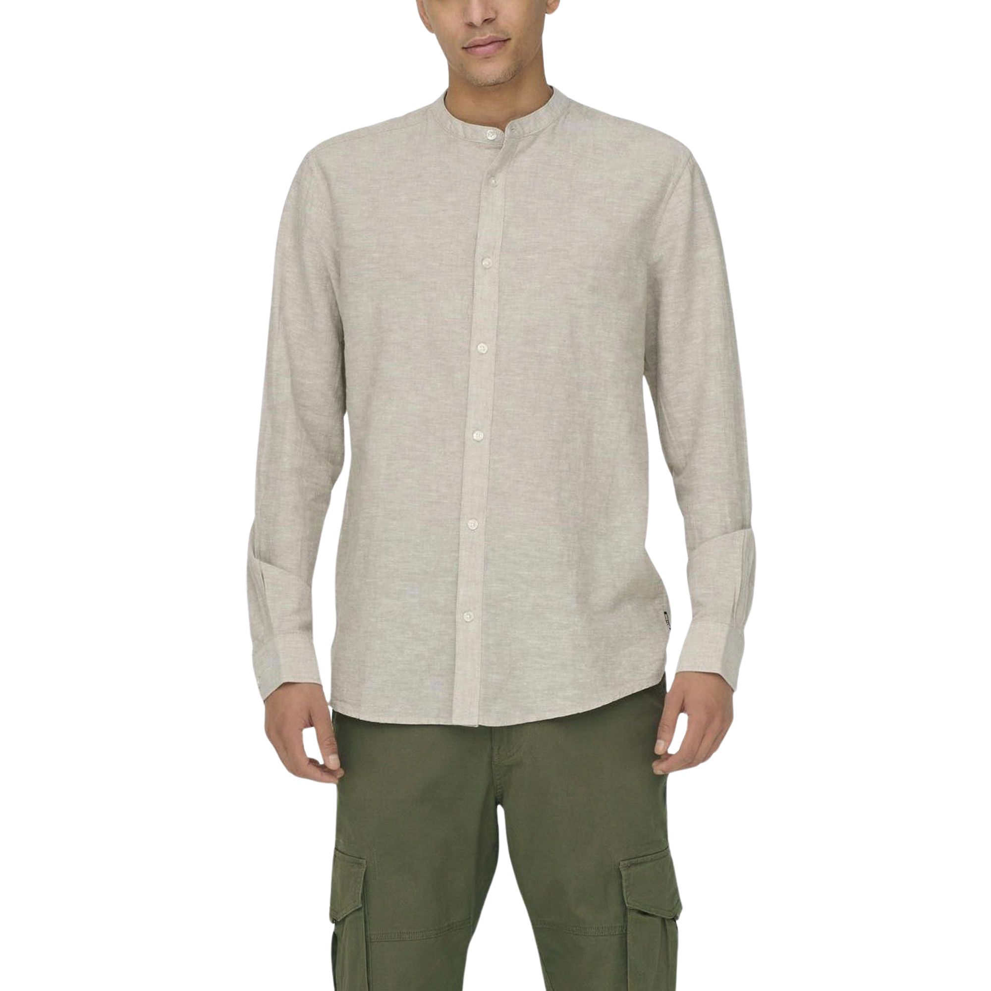 Only & Sons Caiden LS Solid Linnen Mao Overhemd Heren
