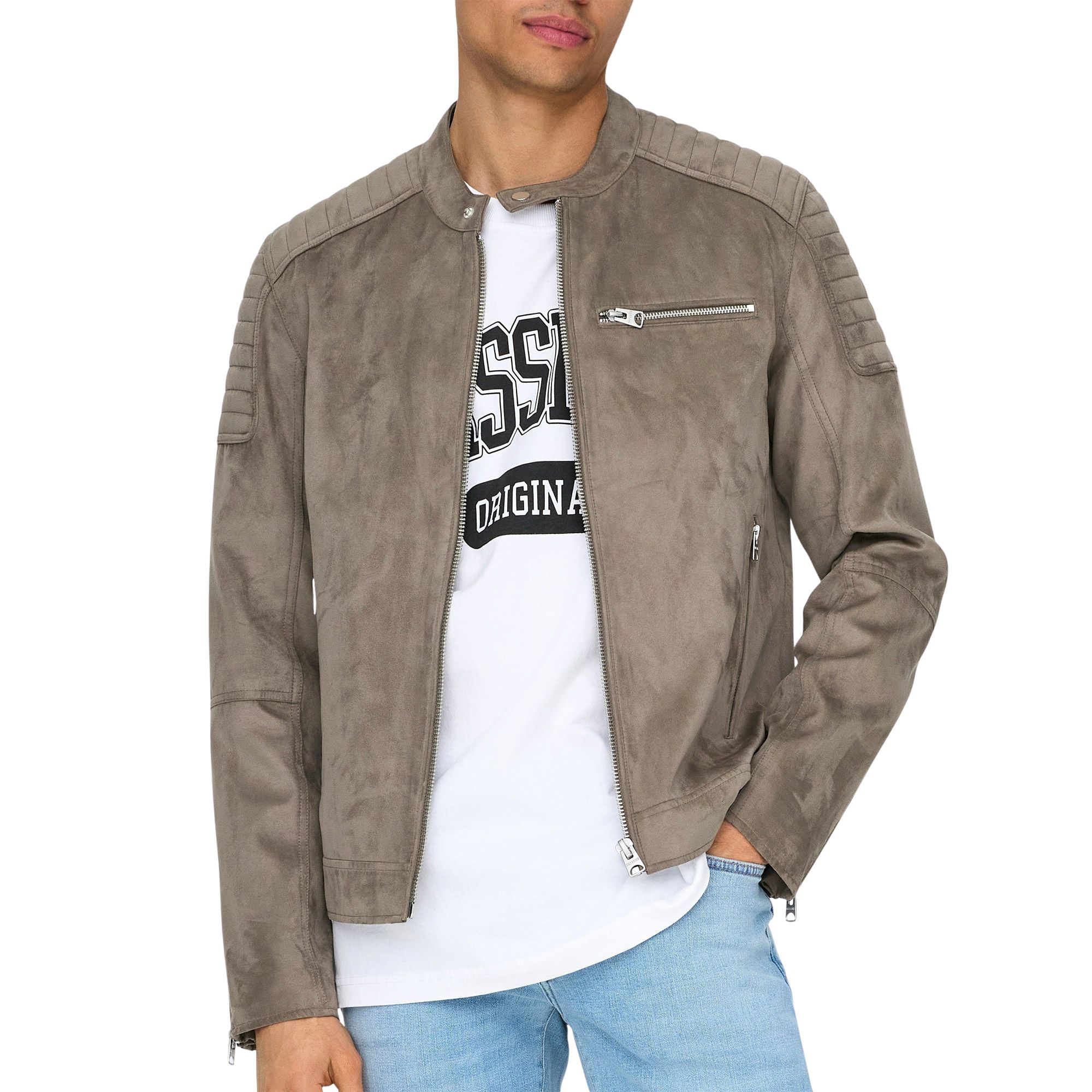 Seul & Sons Gus Faux Suede Racer Jas Heren