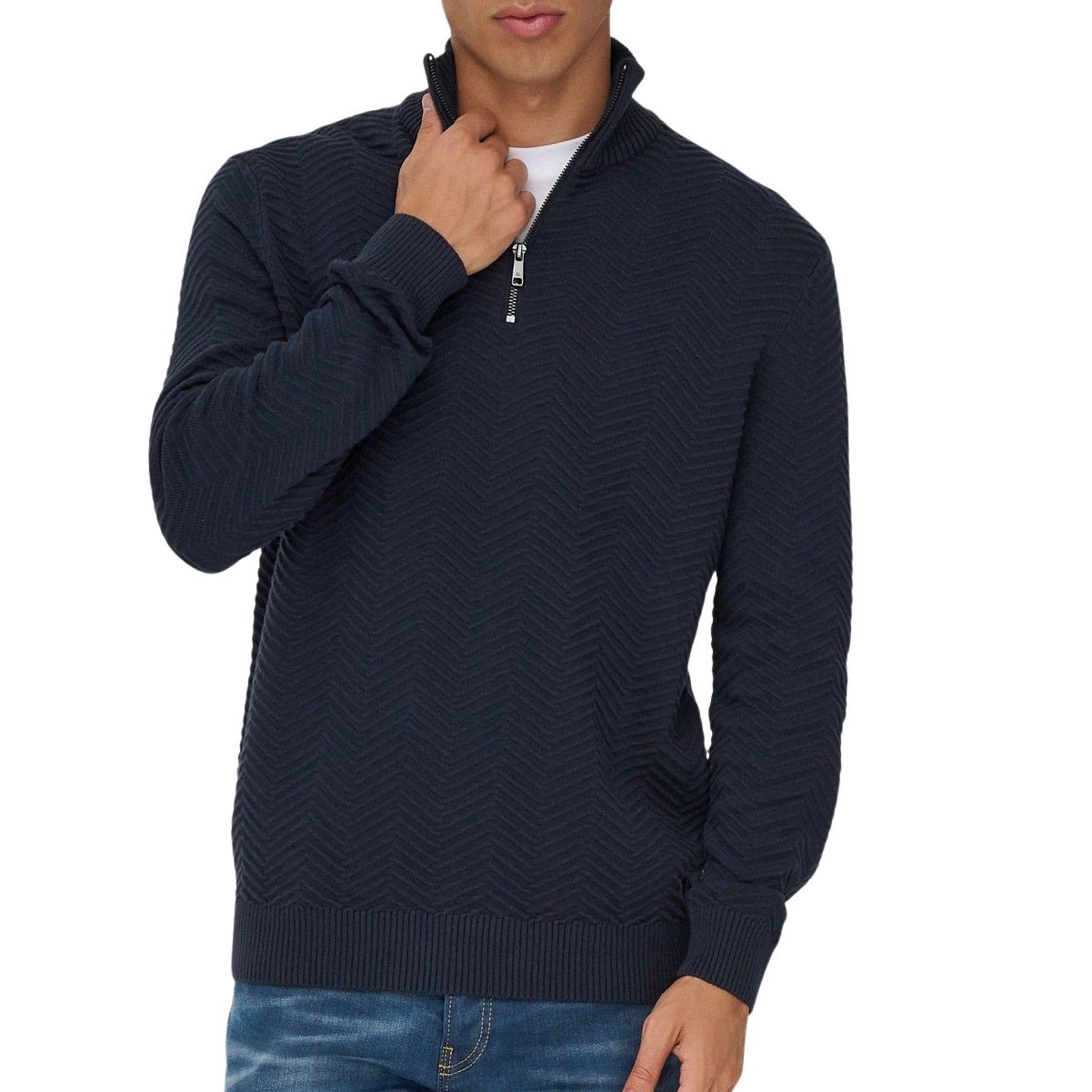Pull Only & Sons Mace Herringbone Knit Half Zip Hommes