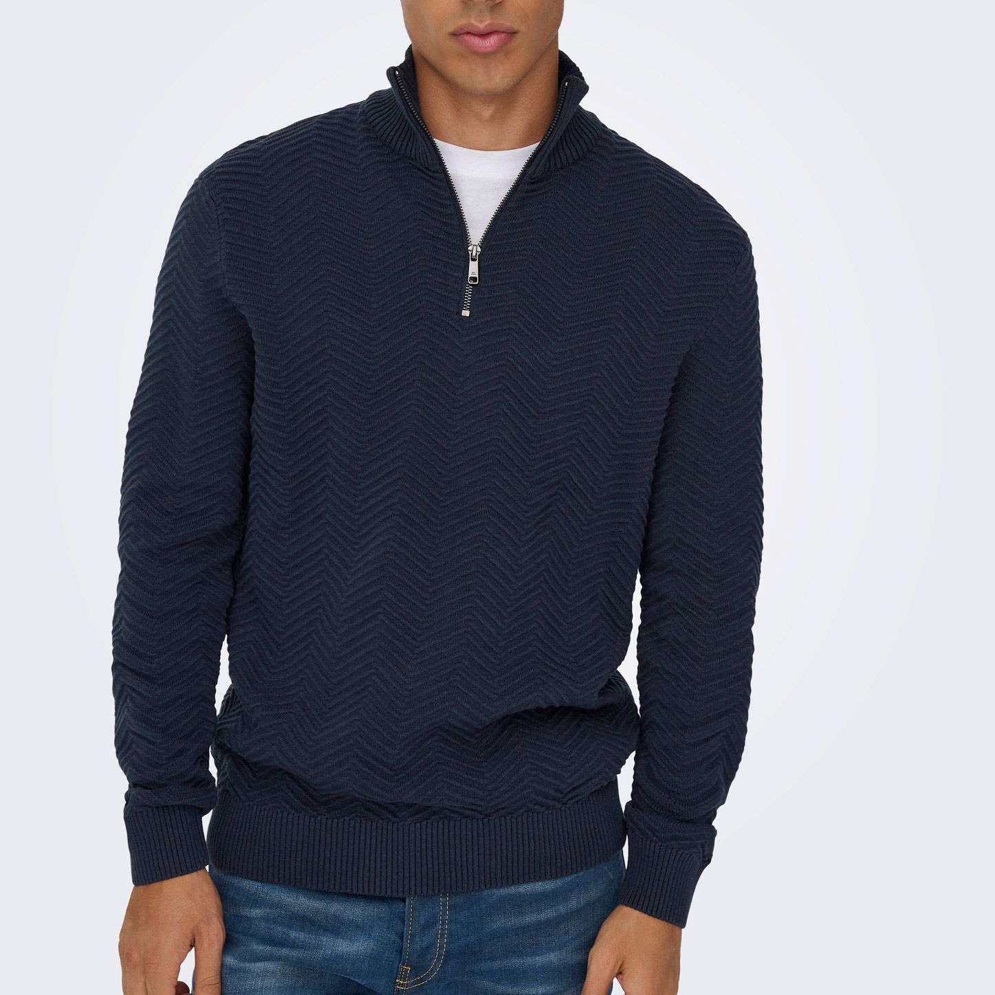 Pull Only & Sons Mace Herringbone Knit Half Zip Hommes