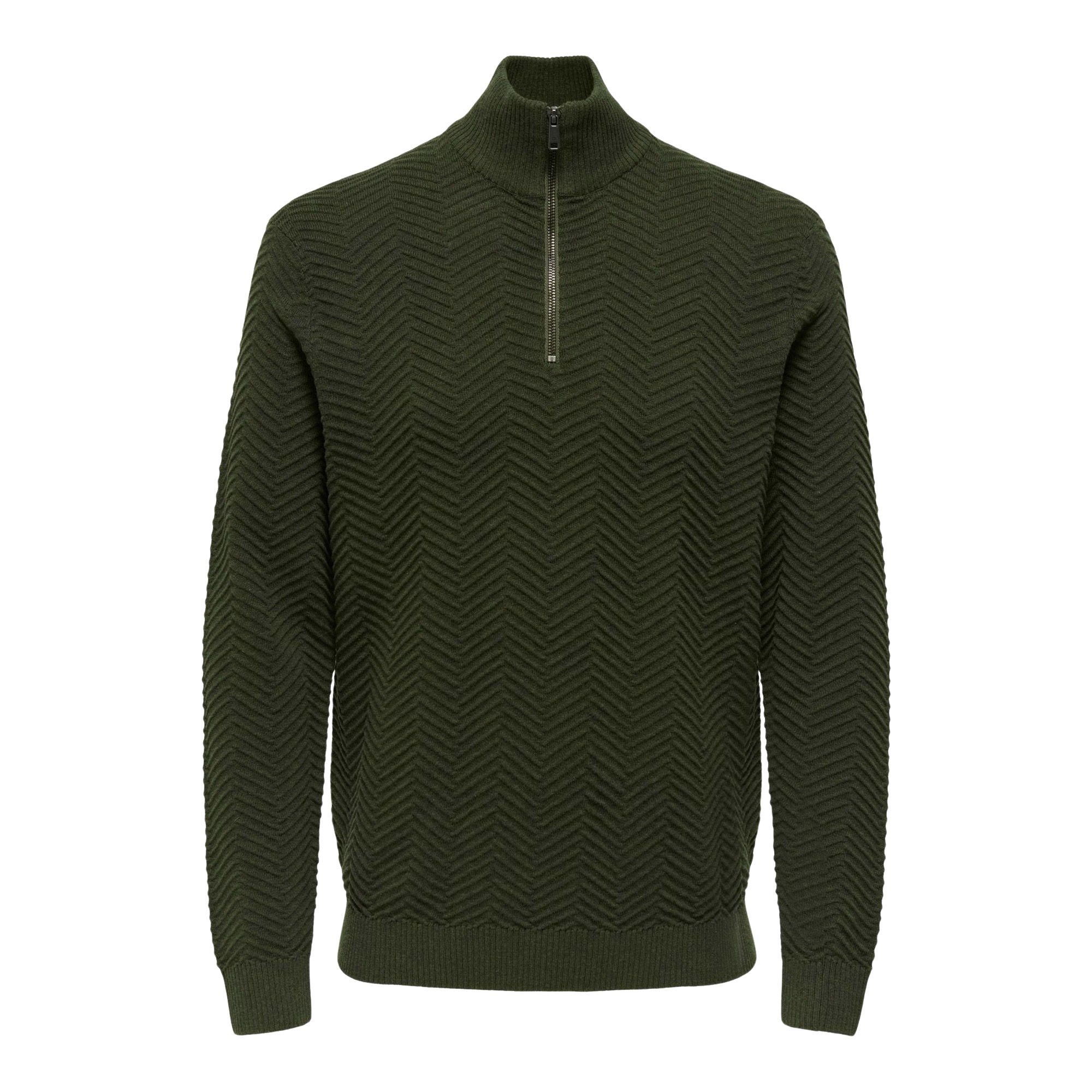 Only & Sons Mace Herringbone Knit Half Zip Sweater Heren