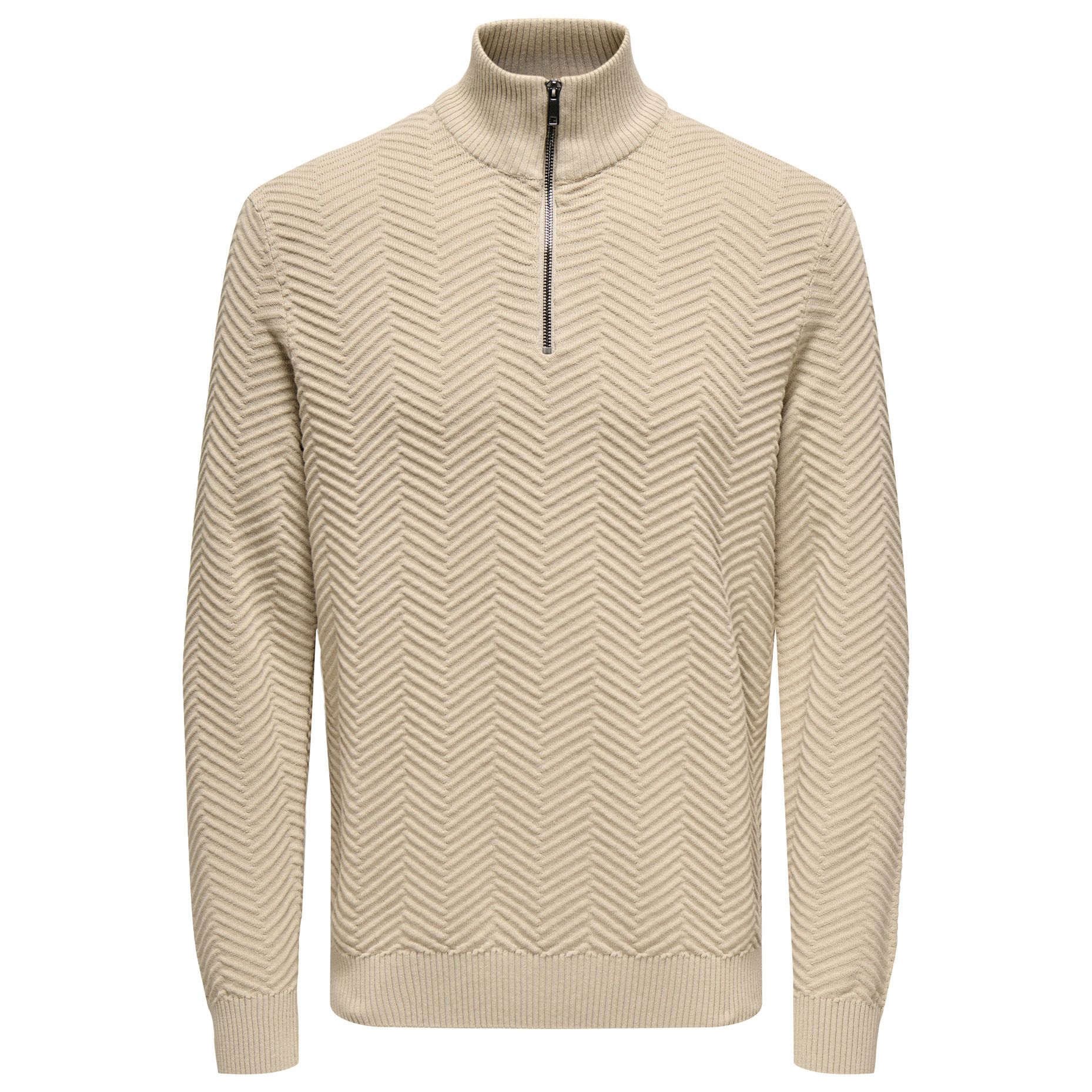 Only & Sons Mace Herringbone Knit Half Zip Sweater Heren
