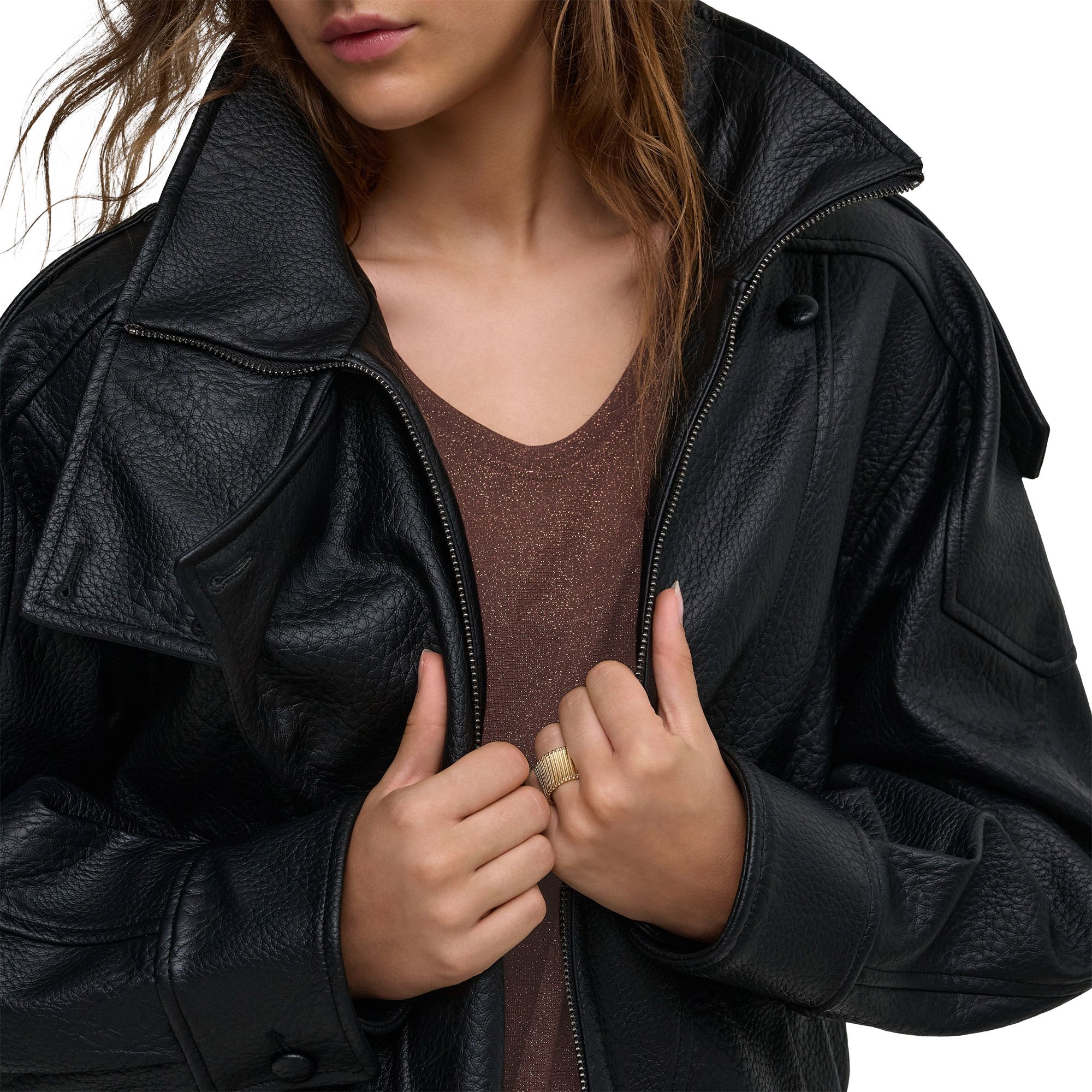 Only Silvery V-neck Loose Shirt Women