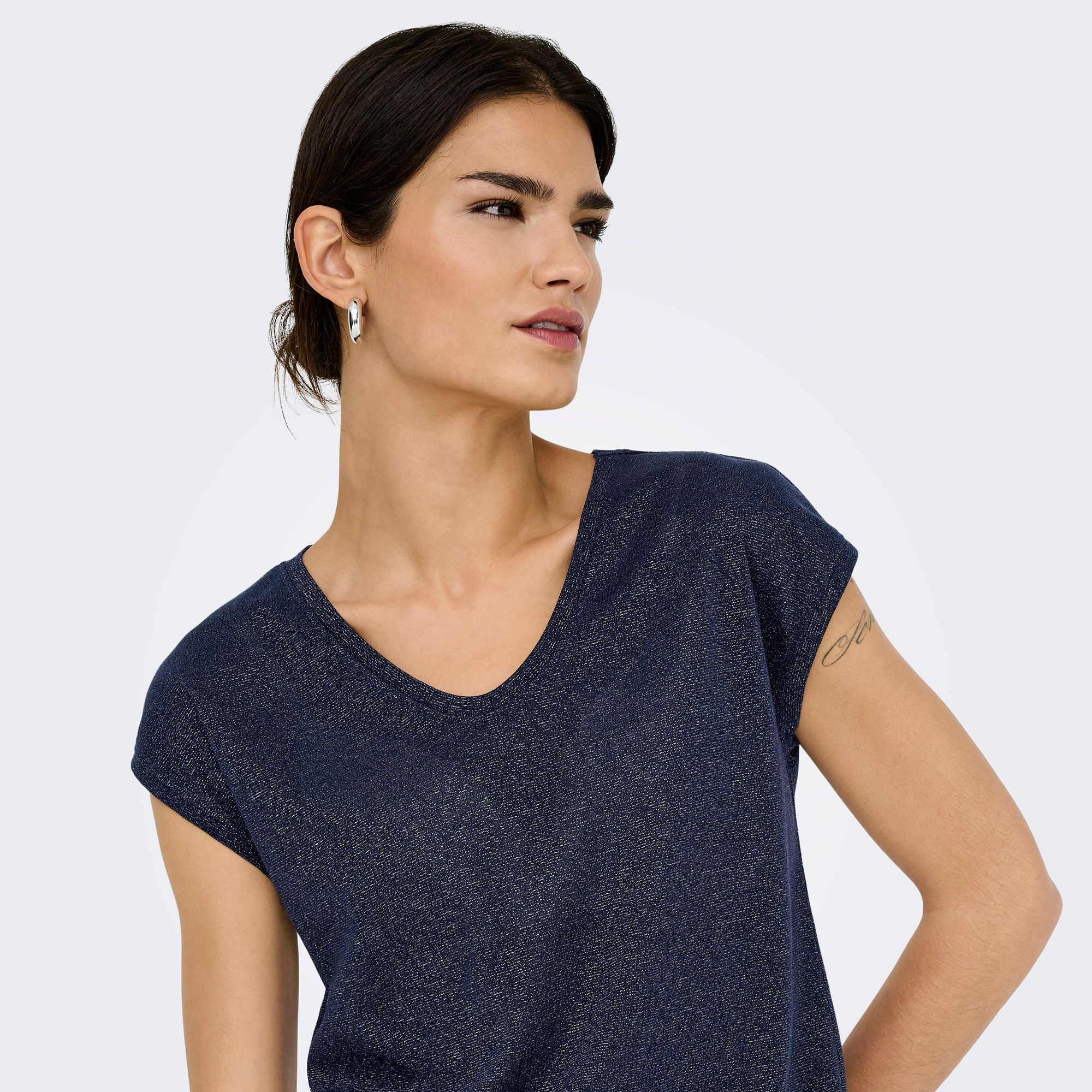Only Silvery V-neck Loose Shirt Dames