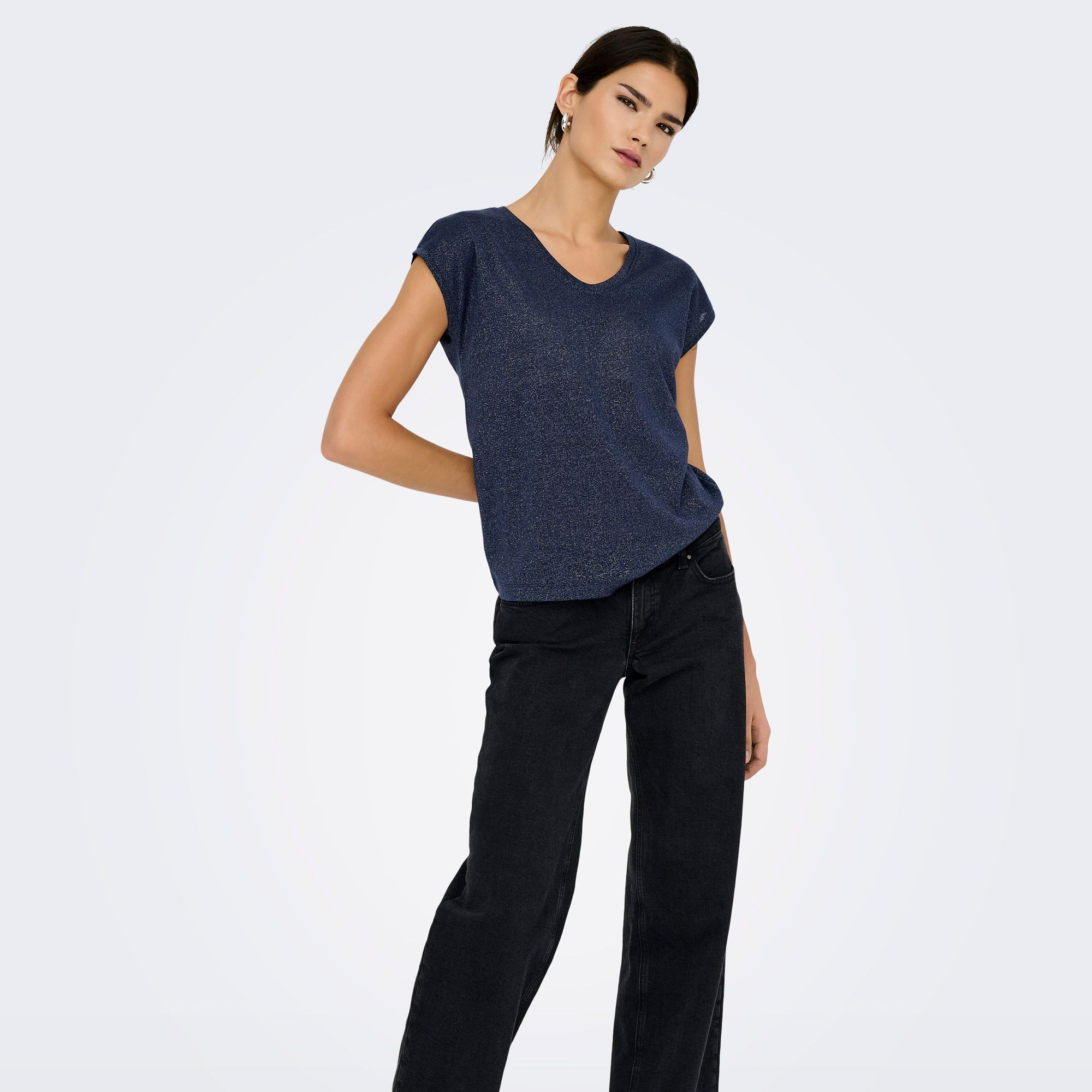Only Silvery V-neck Loose Shirt Dames