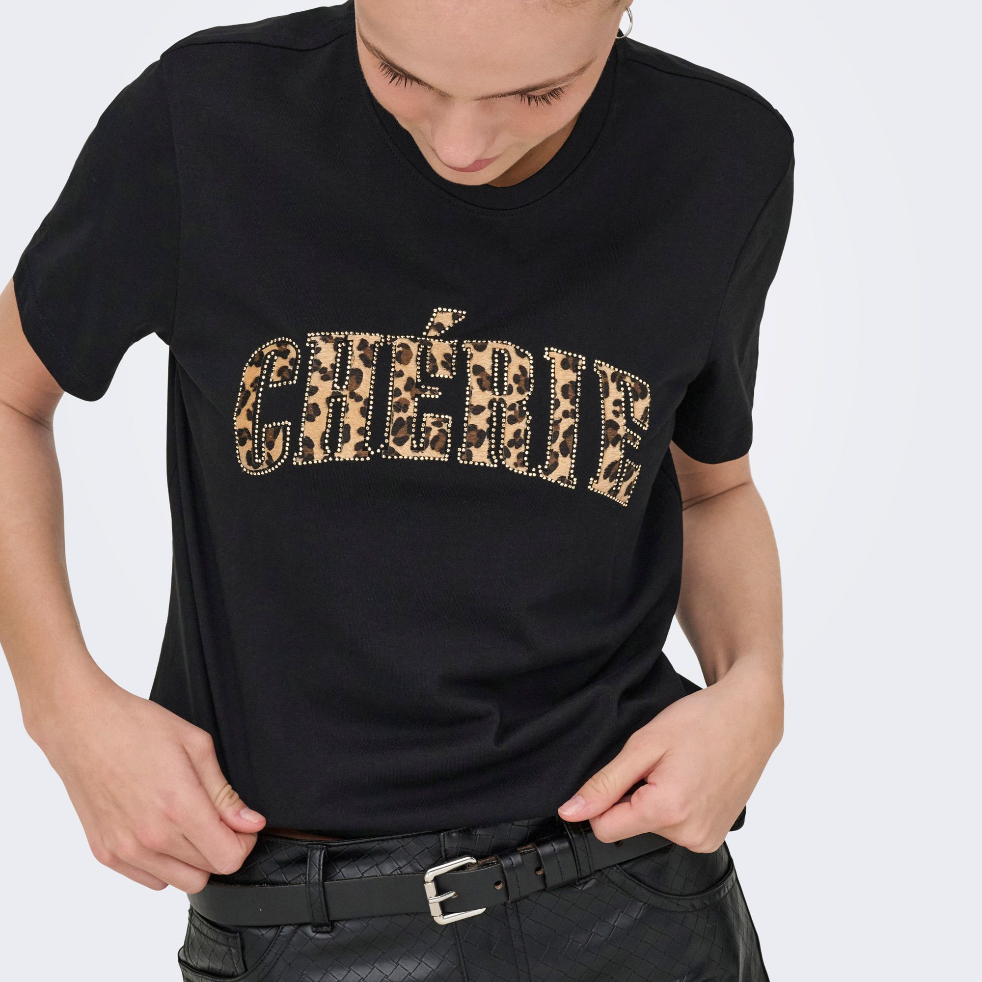 Only Ditte Life Rhnstn SS Animal T-shirt Damen