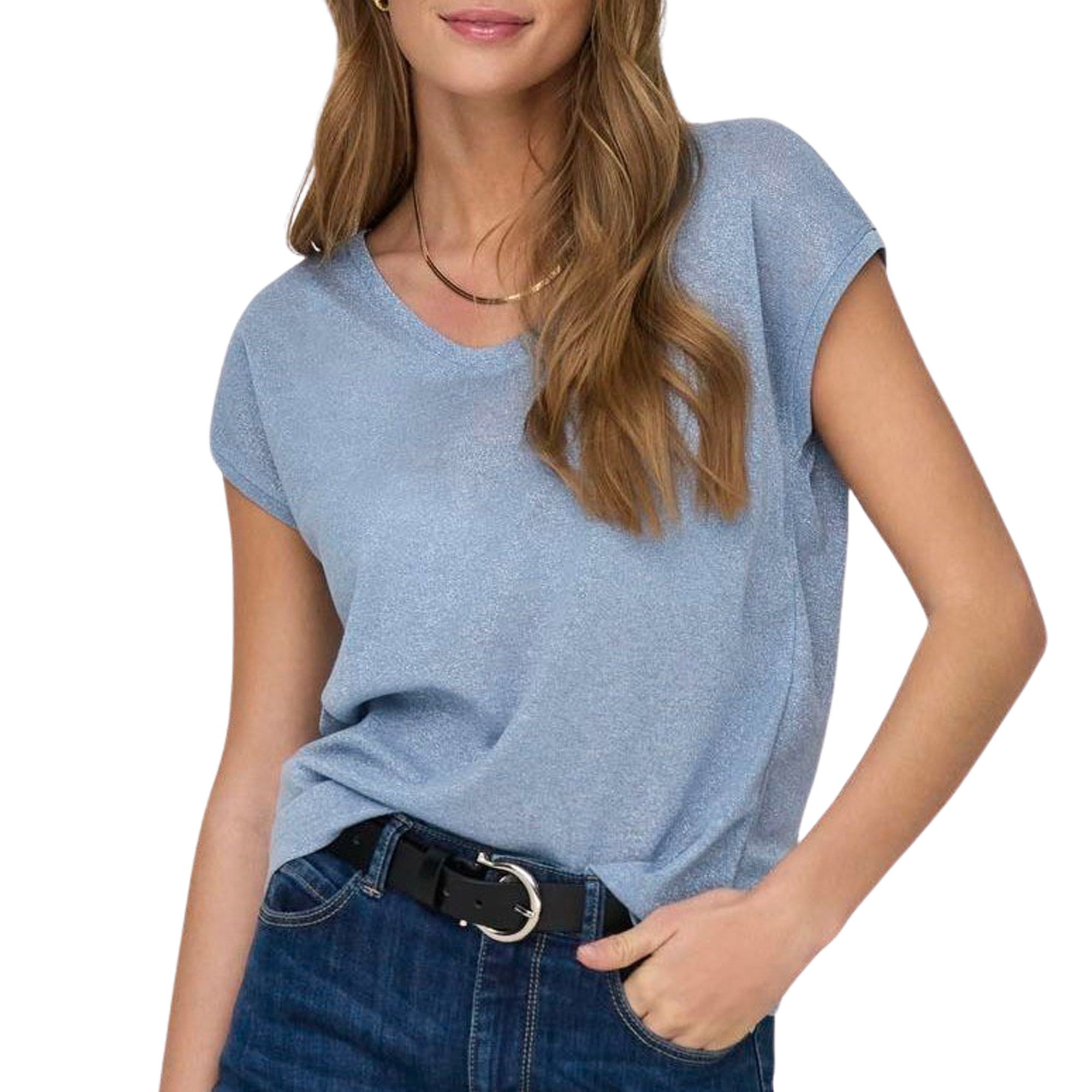 Only Silvery V-neck Loose Shirt Dames