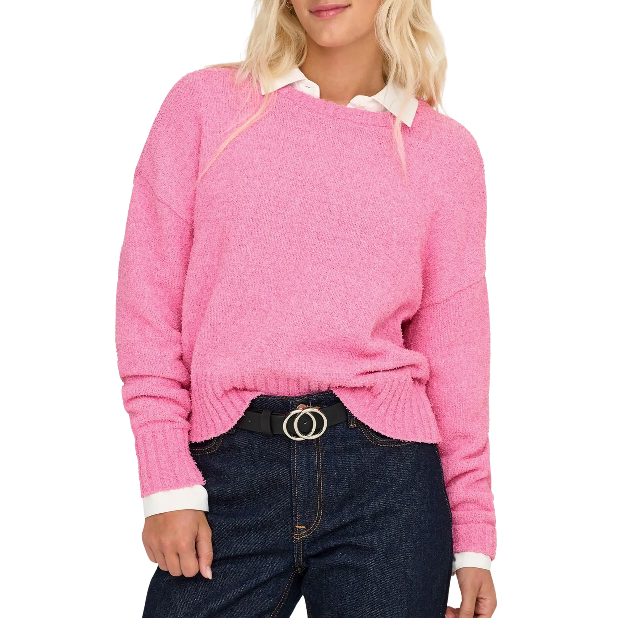 トップス Sheer loose knit tops - pink / F ANDMARY】Sheer loose knit tops