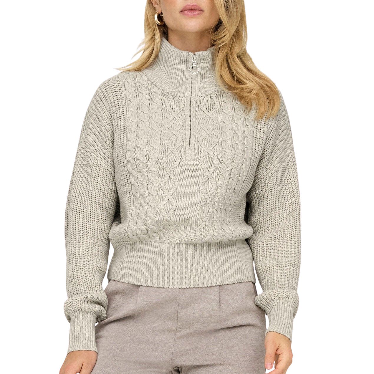 Only Doritta LS Cable Zip Knit Tui Dames