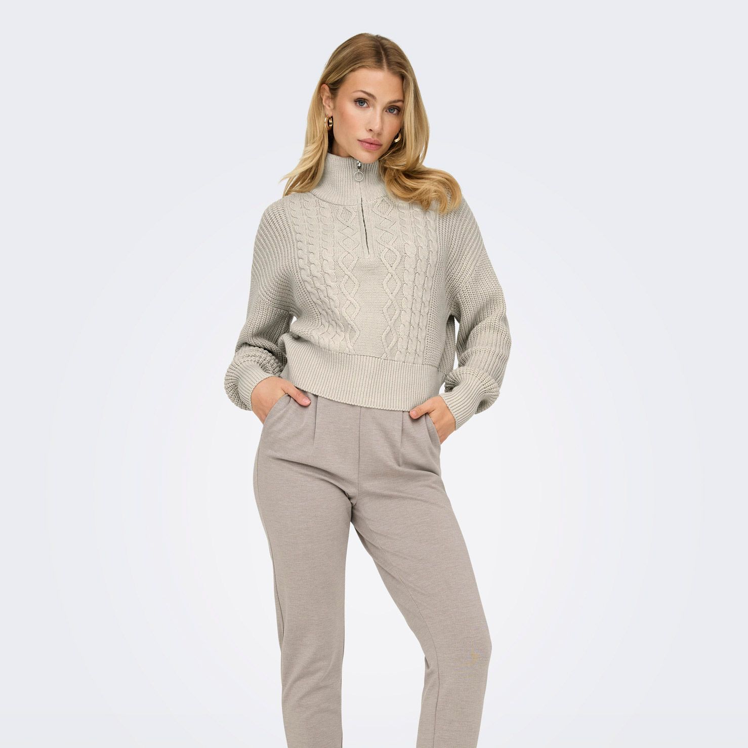 Only Doritta LS Cable Zip Knit Tui Dames