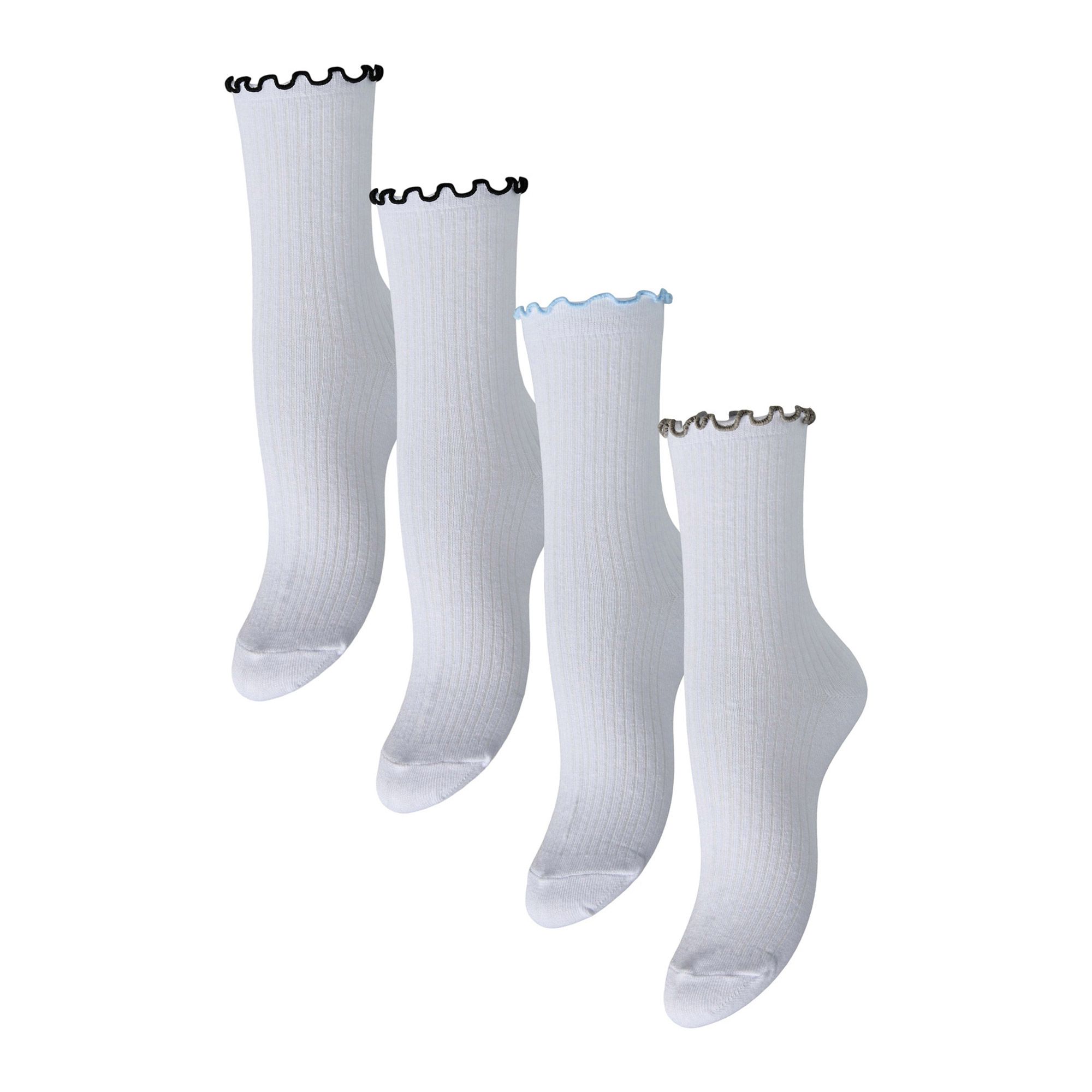 Pieces Afia Contrast Frill Hoge Sokken Dames (4-pack)