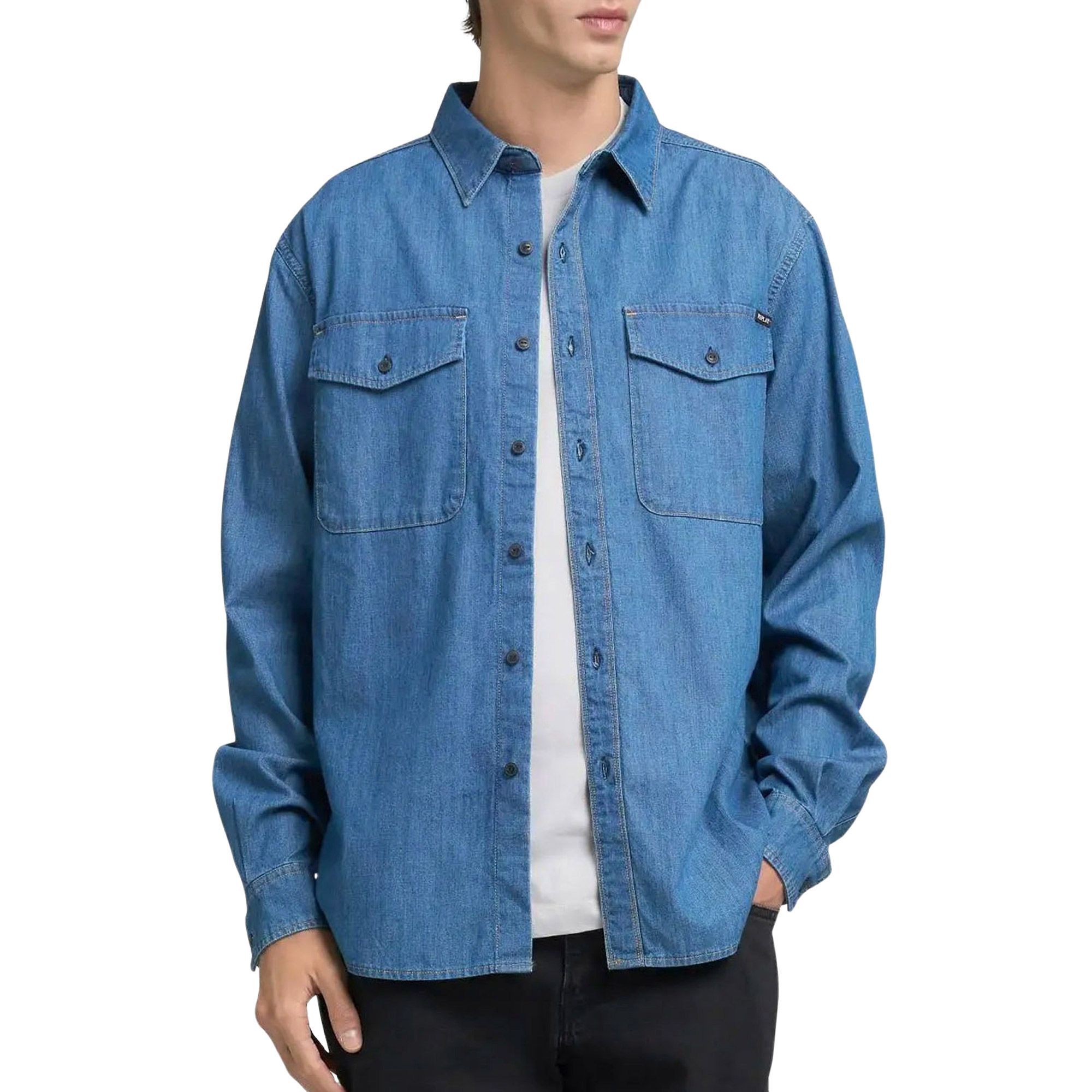 Replay Cotton Denim Overhemd Heren