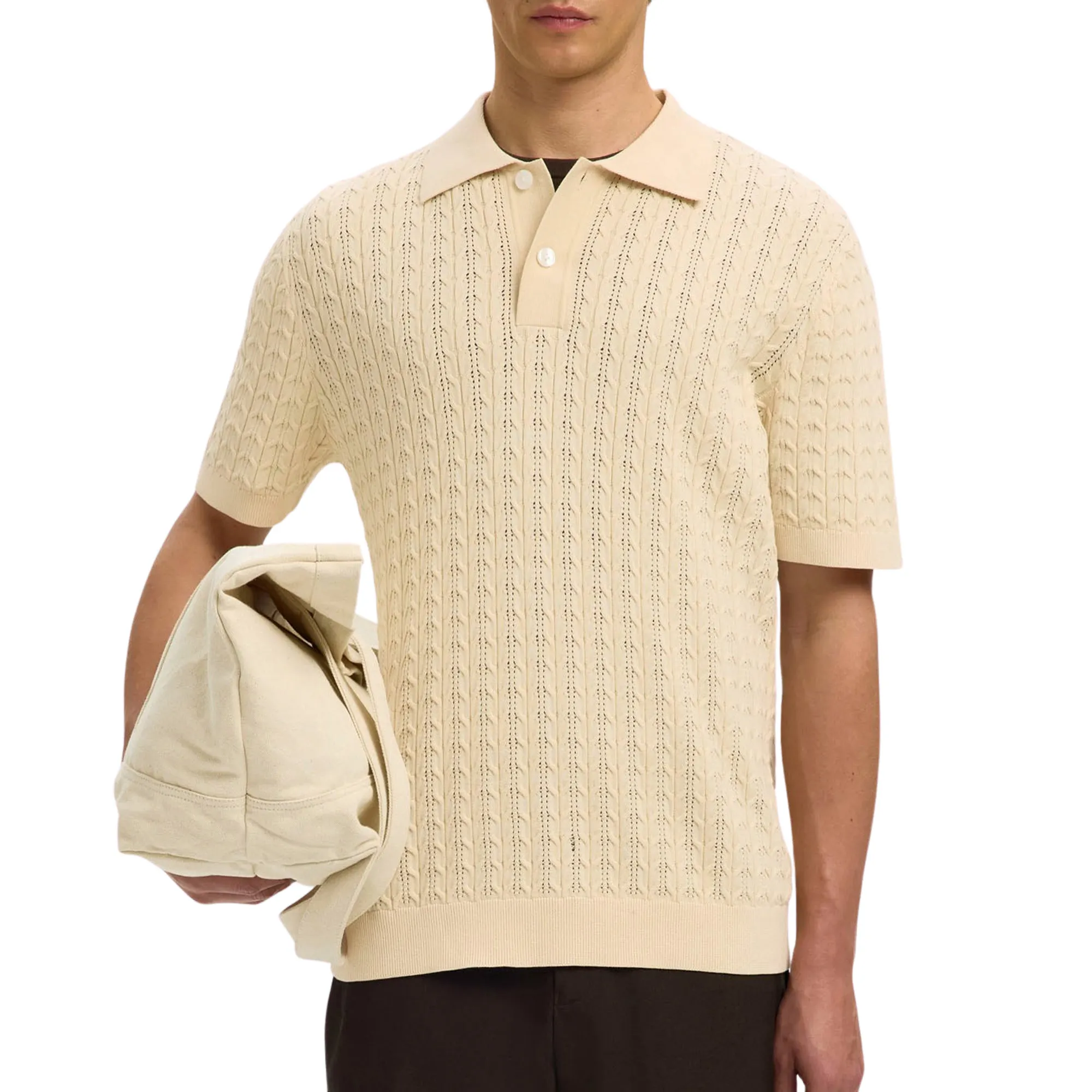 Selected Mattis Knit New Cable Polo Heren