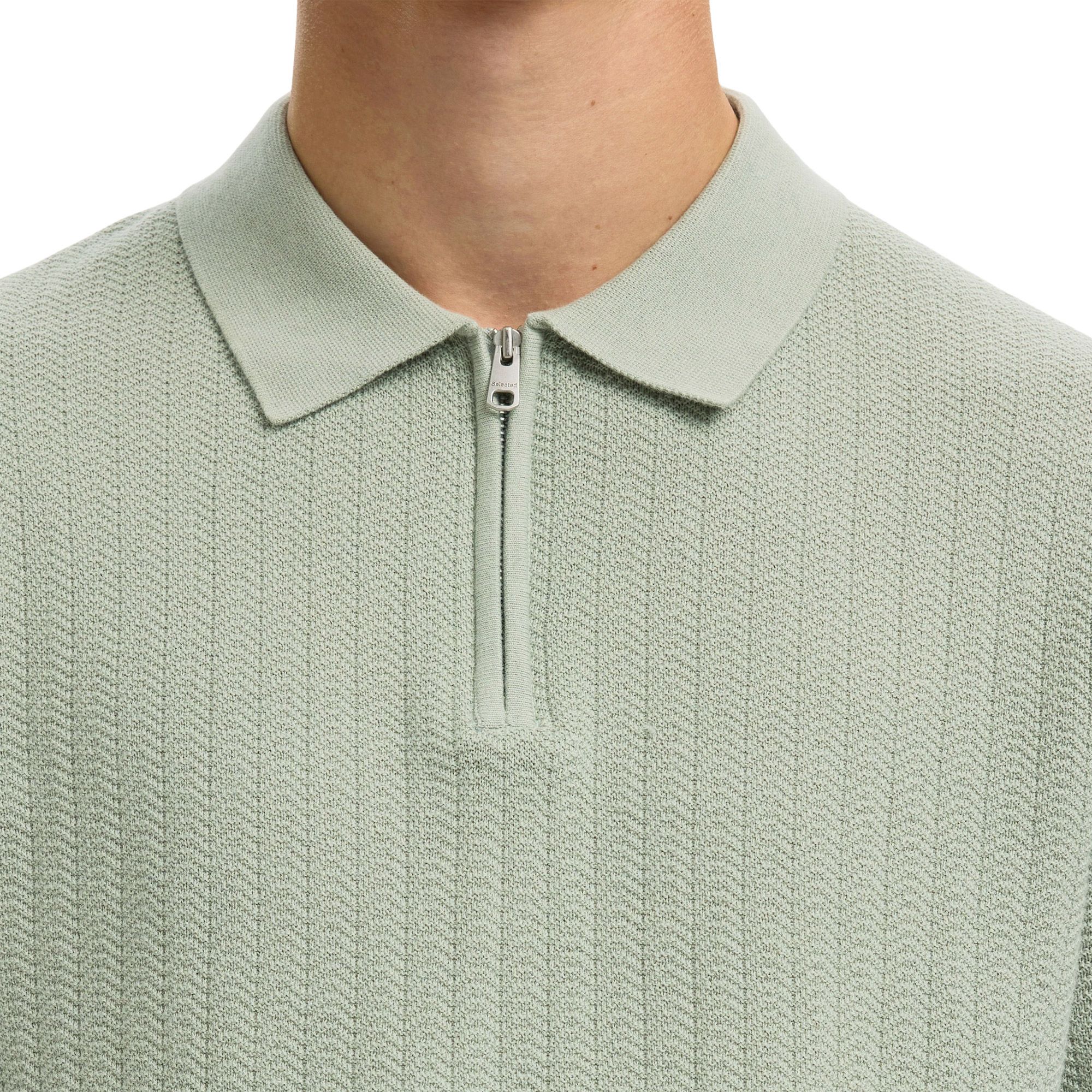 Selected Cran Knit Structure Zip Polo Heren