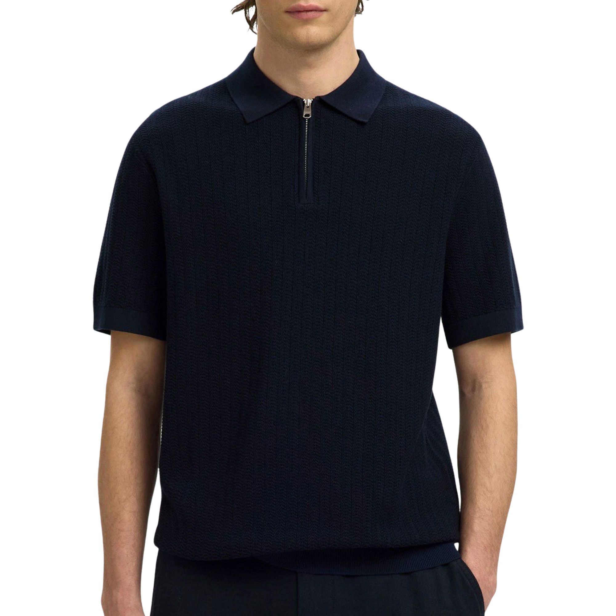 Selected Cran Knit Structure Zip Polo Heren