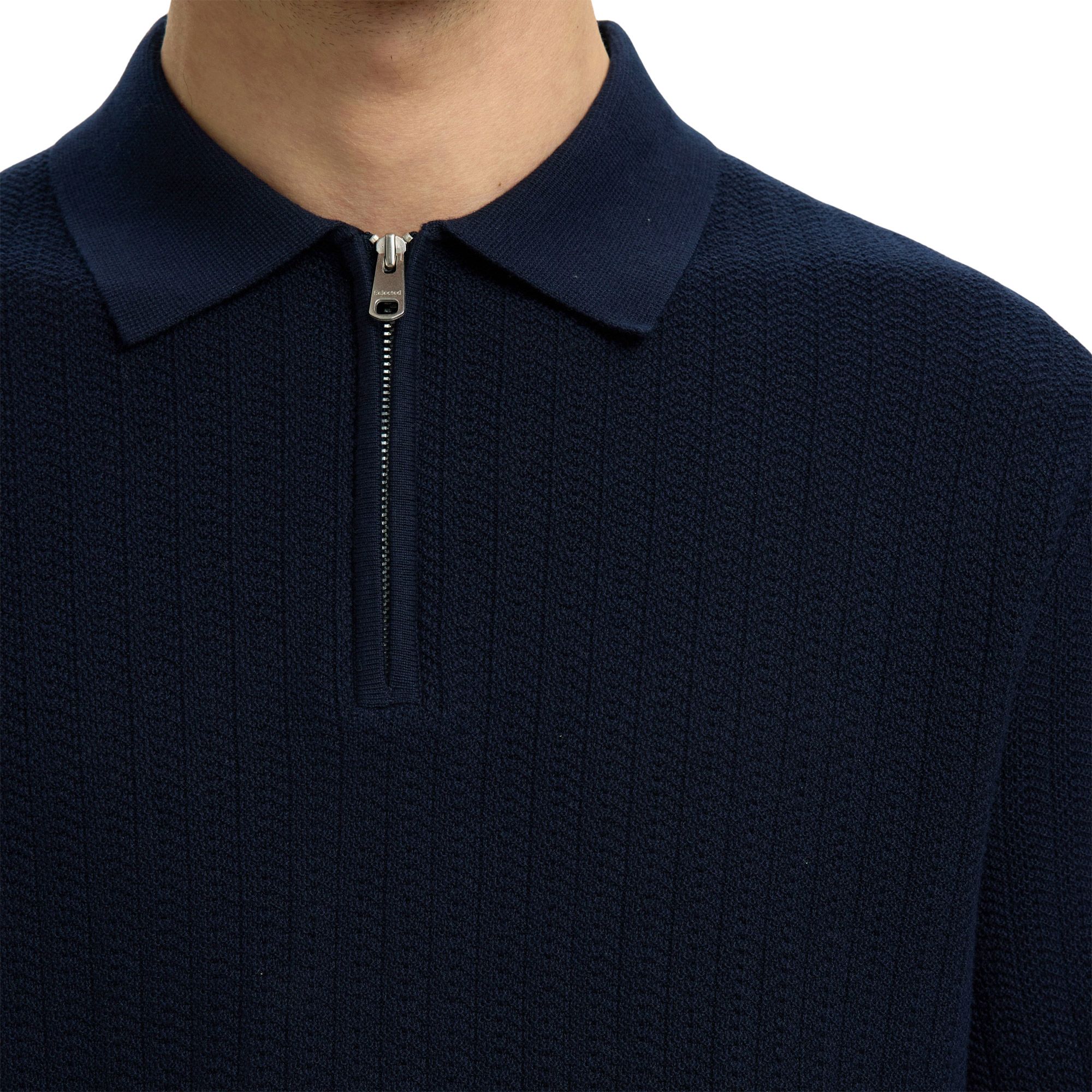 Selected Cran Knit Structure Zip Polo Heren
