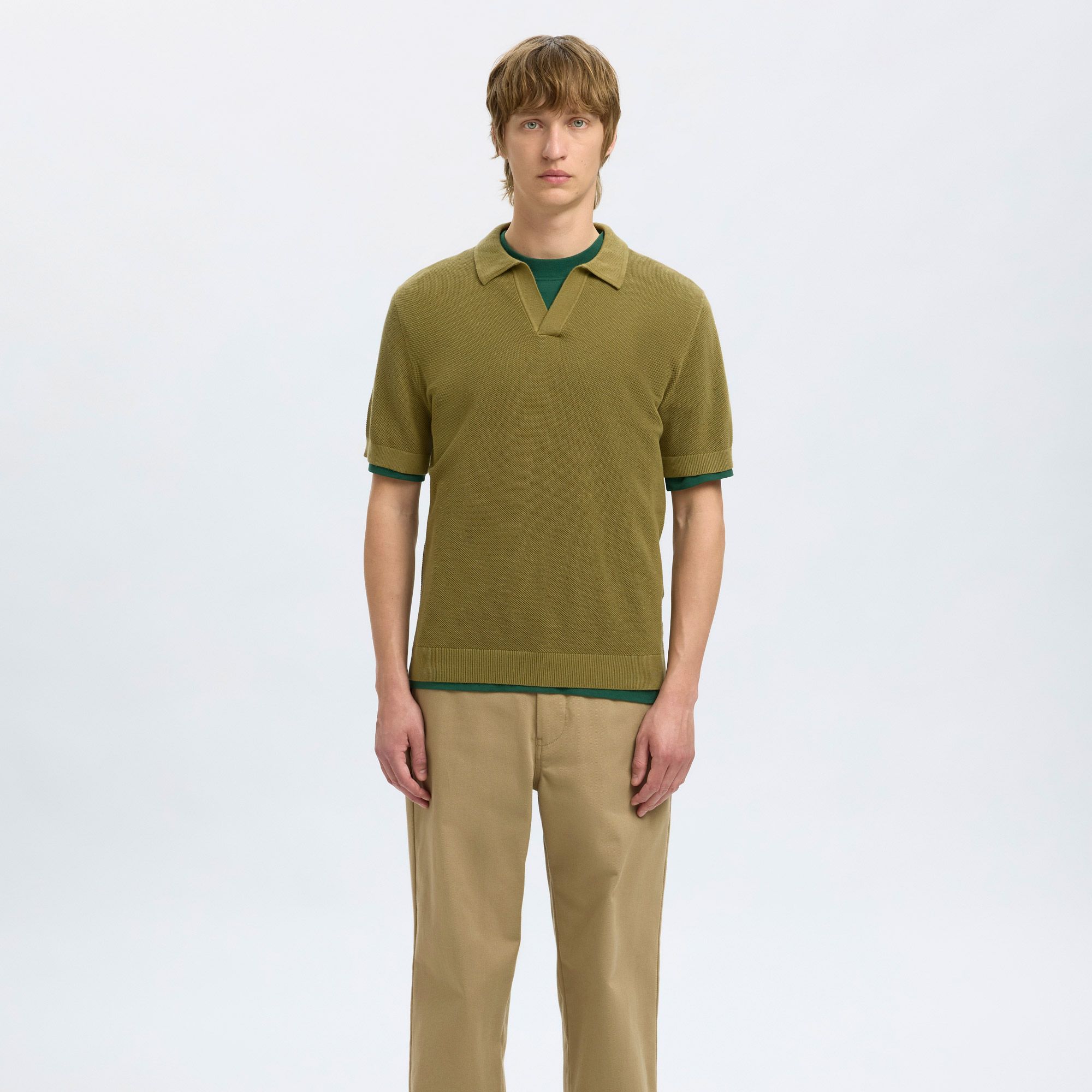 Selected Knit Structure Open Polo Heren