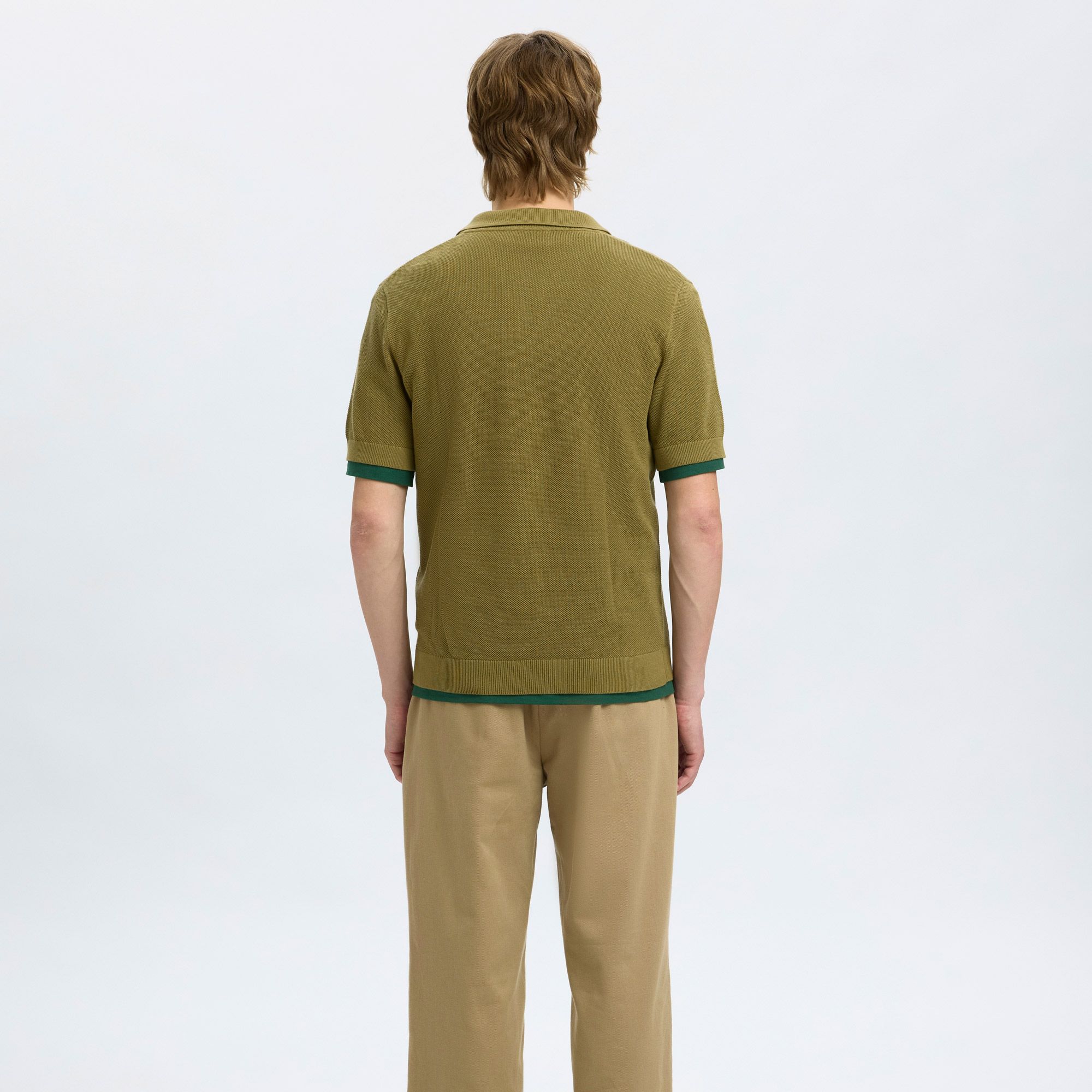 Selected Knit Structure Open Polo Heren
